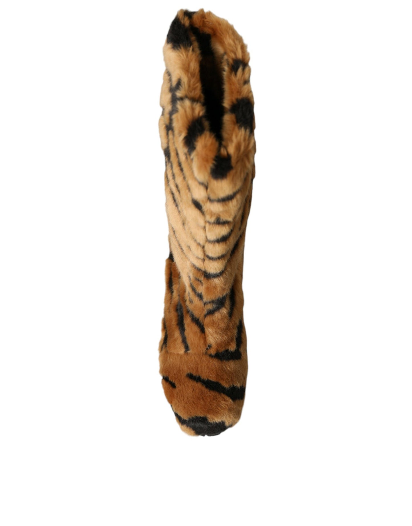 Dolce &amp; Gabbana Brown Tiger Fur Leather Mid Calf Boots Shoes