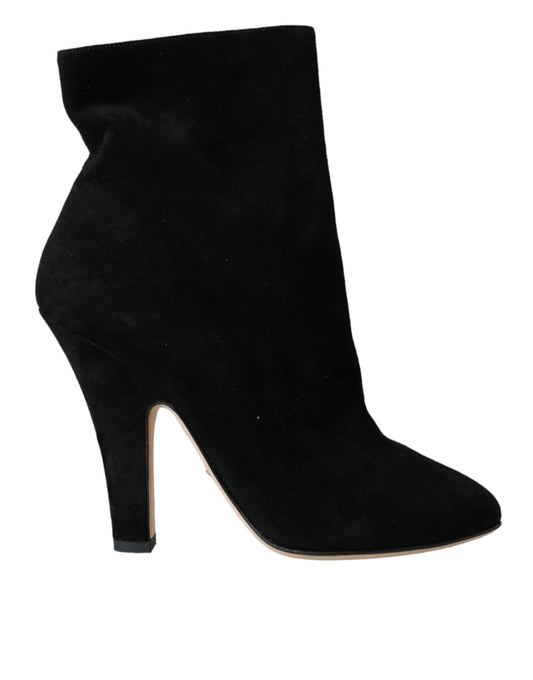 Dolce &amp; Gabbana Black Suede Leather Ankle Heels Boots Shoes