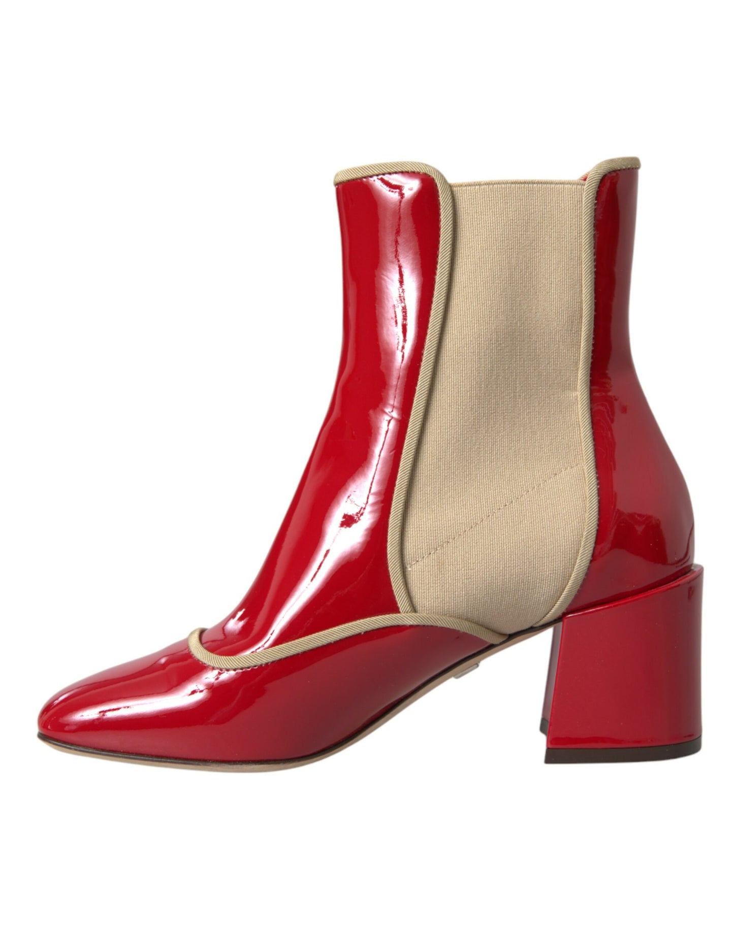 Dolce &amp; Gabbana Red Beige Leather Embellished Mid Calf Boots Shoes