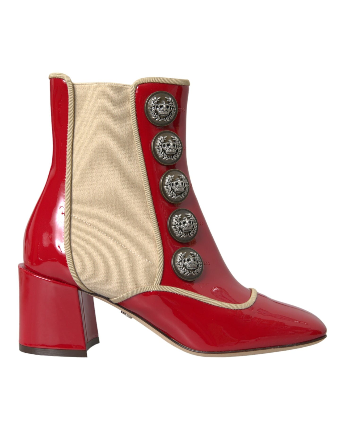 Dolce &amp; Gabbana Red Beige Leather Embellished Mid Calf Boots Shoes