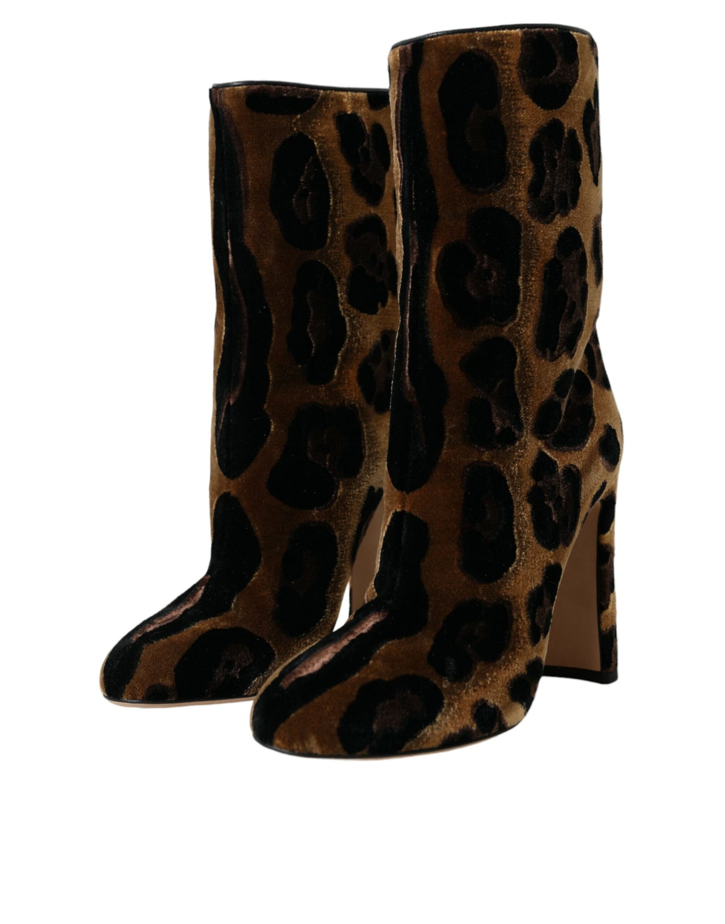 Dolce &amp; Gabbana Brown Giraffe Leather Mid Calf Boots Shoes