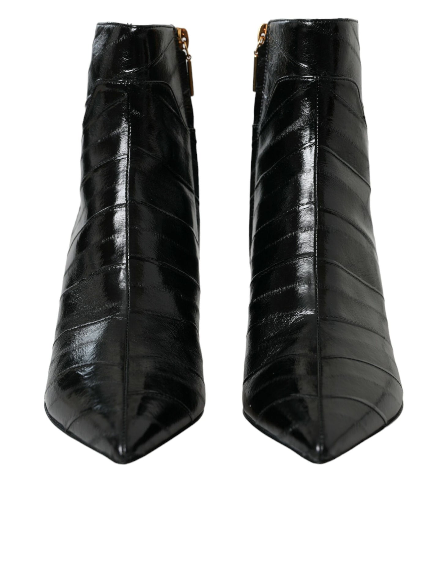 Dolce &amp; Gabbana Black Eel Leather Logo Short Boots Shoes