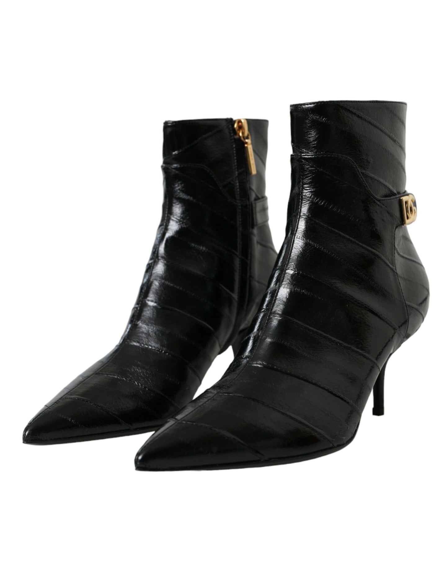 Dolce &amp; Gabbana Black Eel Leather Logo Short Boots Shoes