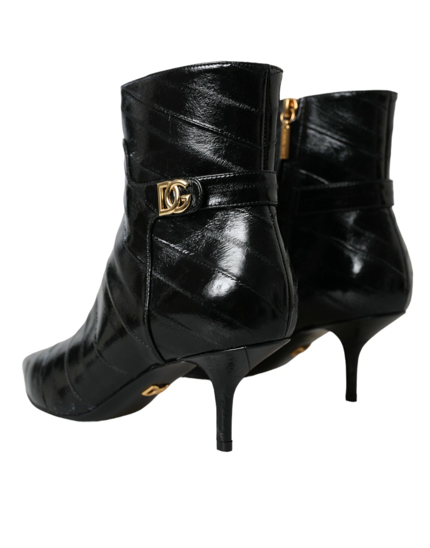 Dolce &amp; Gabbana Black Eel Leather Logo Short Boots Shoes