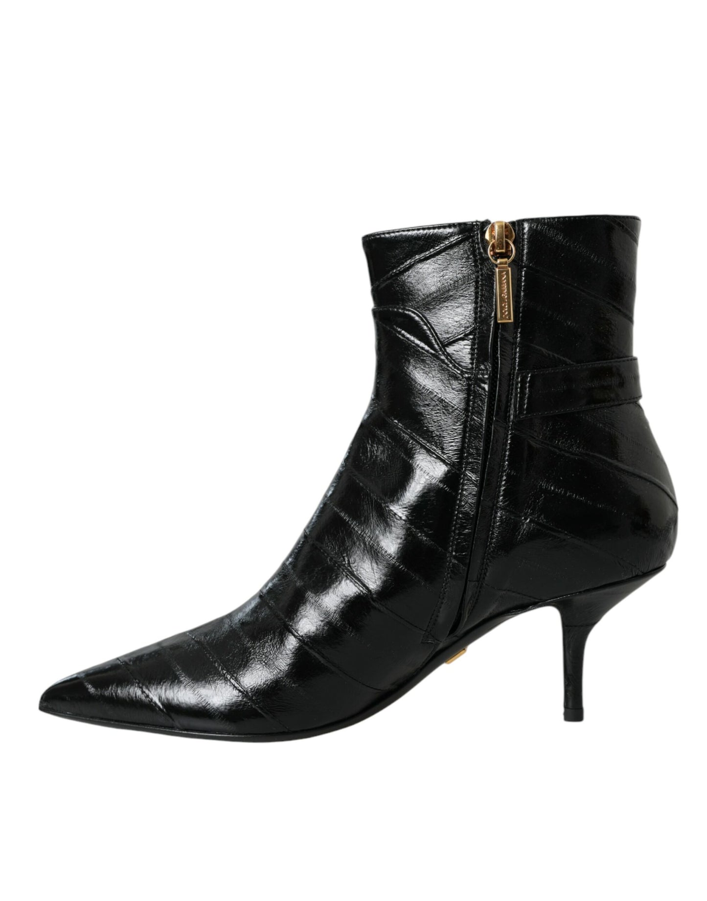 Dolce &amp; Gabbana Black Eel Leather Logo Short Boots Shoes