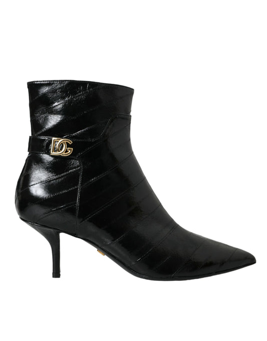 Dolce &amp; Gabbana Black Eel Leather Logo Short Boots Shoes