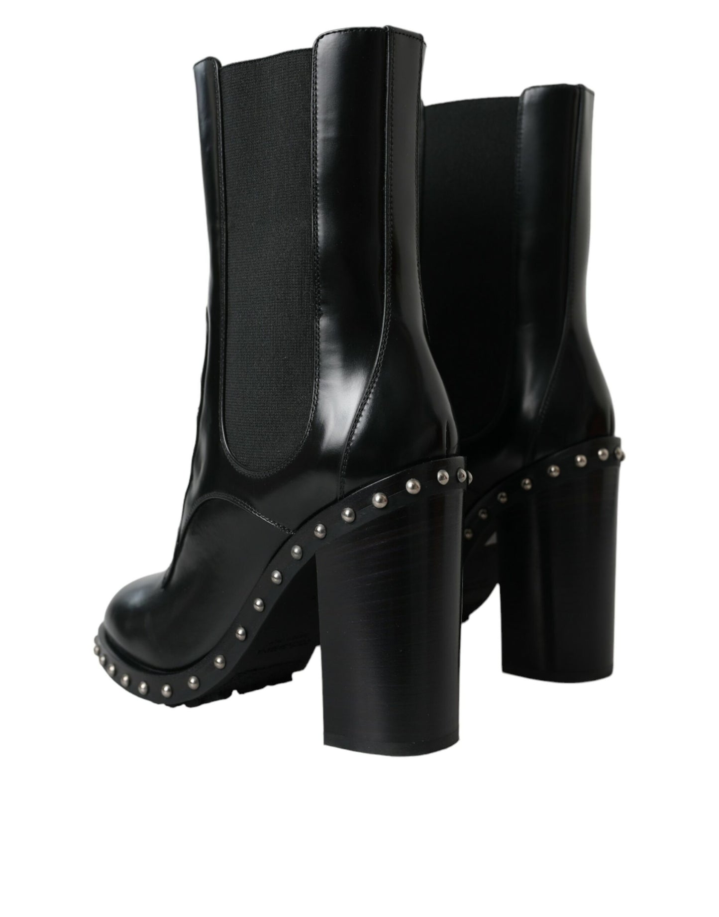 Dolce &amp; Gabbana Black Leather Studded Lace Up Boots Shoes