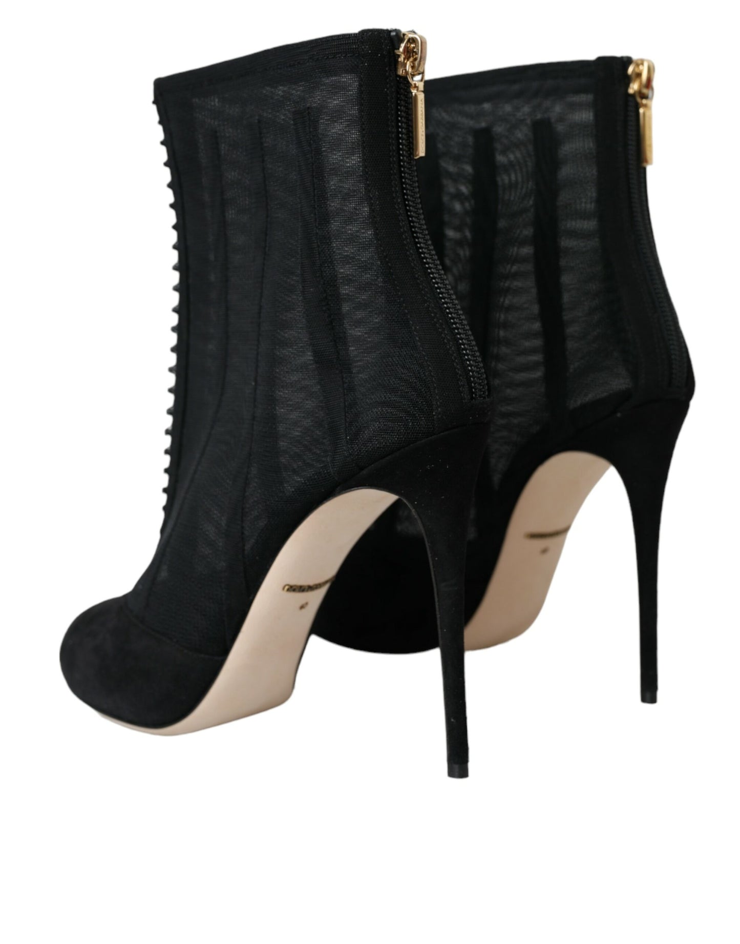 Dolce &amp; Gabbana Black Mesh Stiletto Heels Ankle Boots Shoes