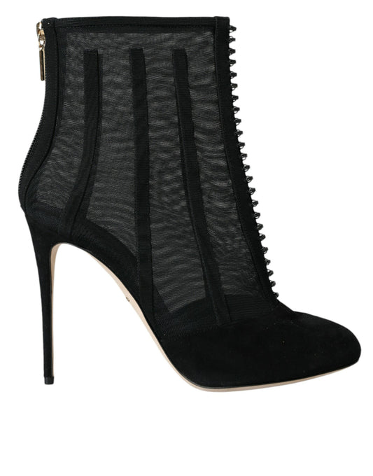 Dolce &amp; Gabbana Black Mesh Stiletto Heels Ankle Boots Shoes