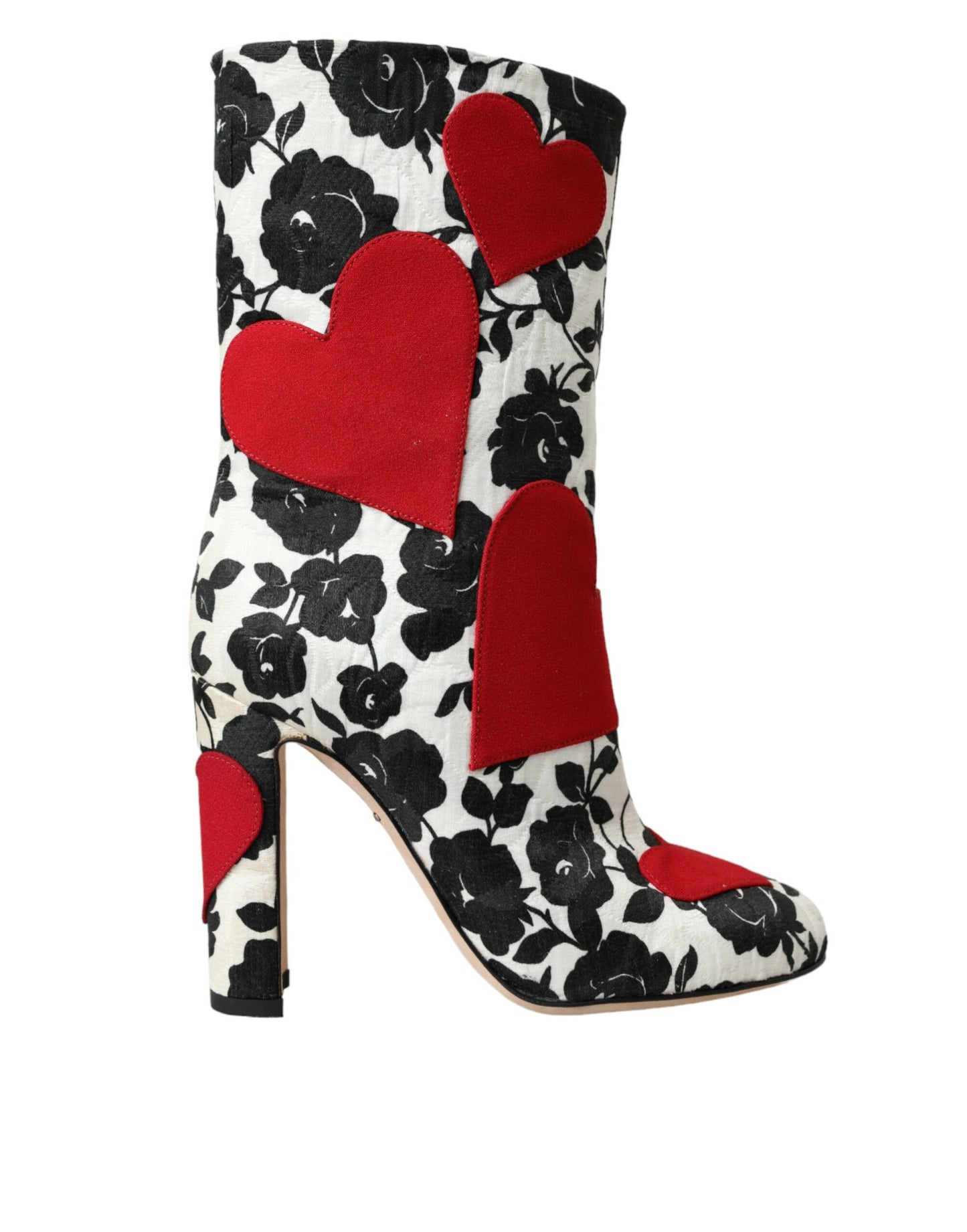 Dolce &amp; Gabbana White Floral Hearts Leather High Boots Shoes