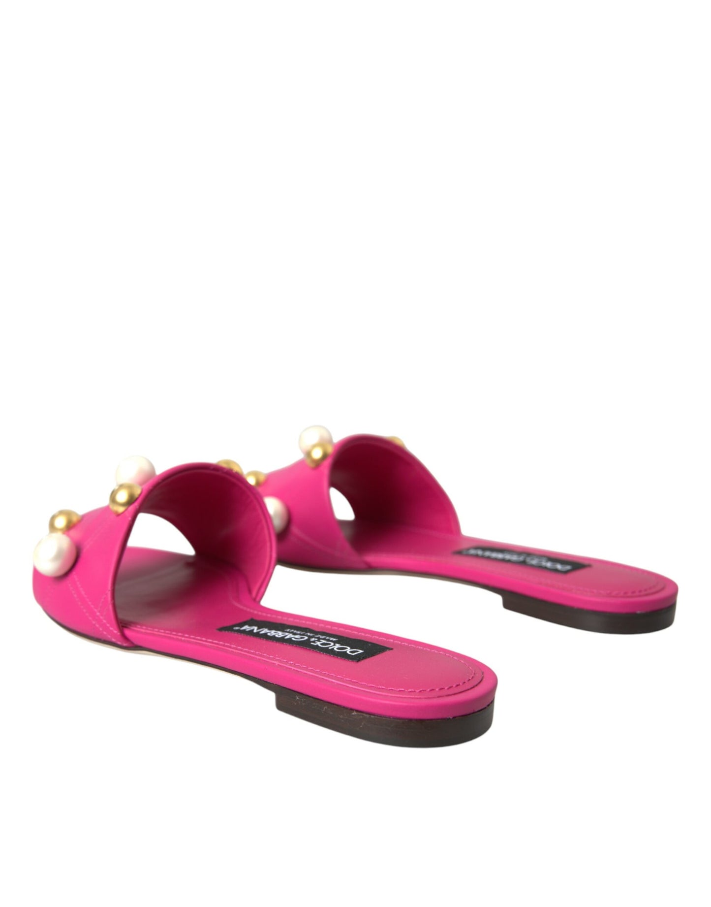 Dolce &amp; Gabbana Pink Embellished Leather Flats Sandals Shoes