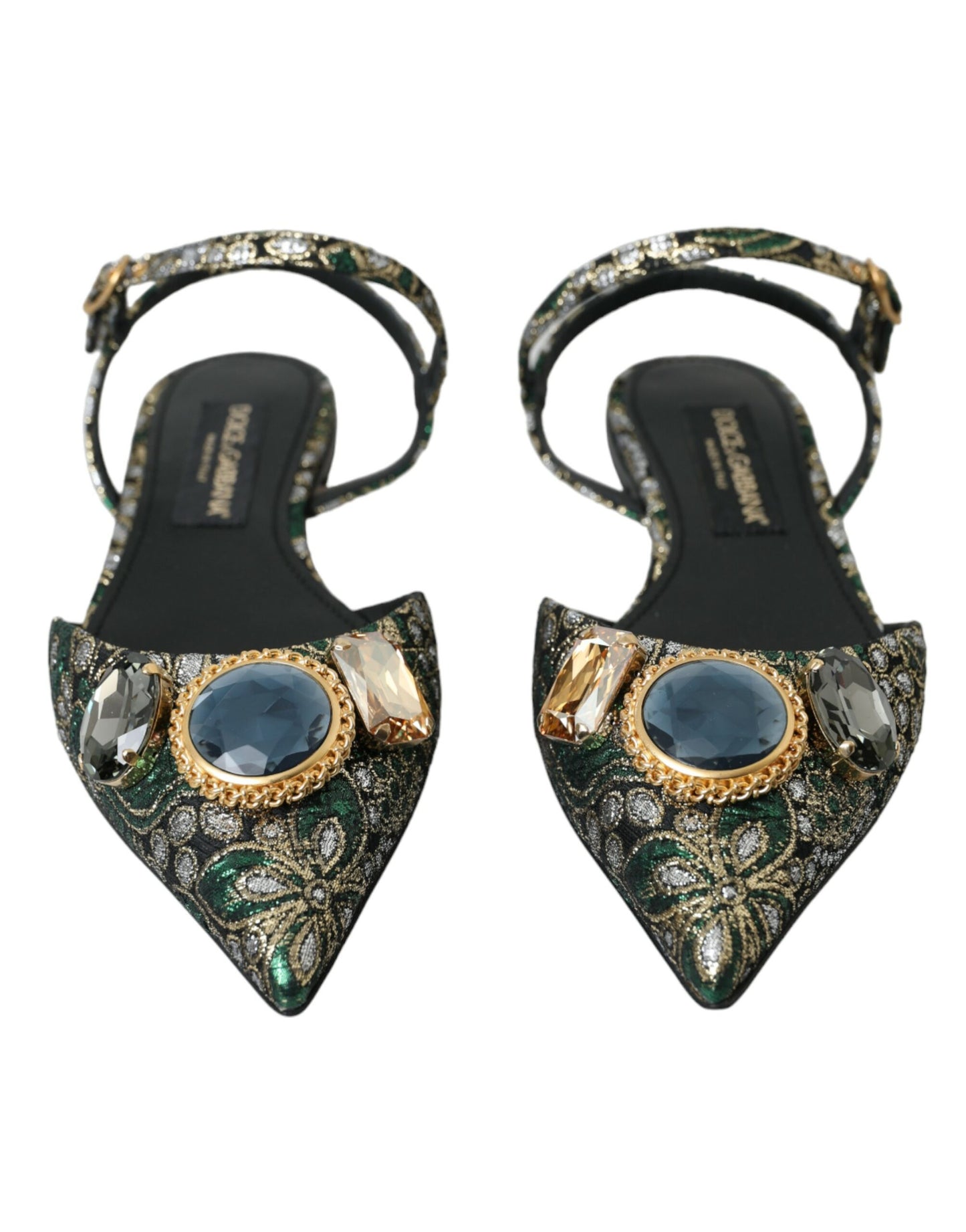 Dolce &amp; Gabbana Multicolor Jacquard Crystal Slingback Sandals Shoes