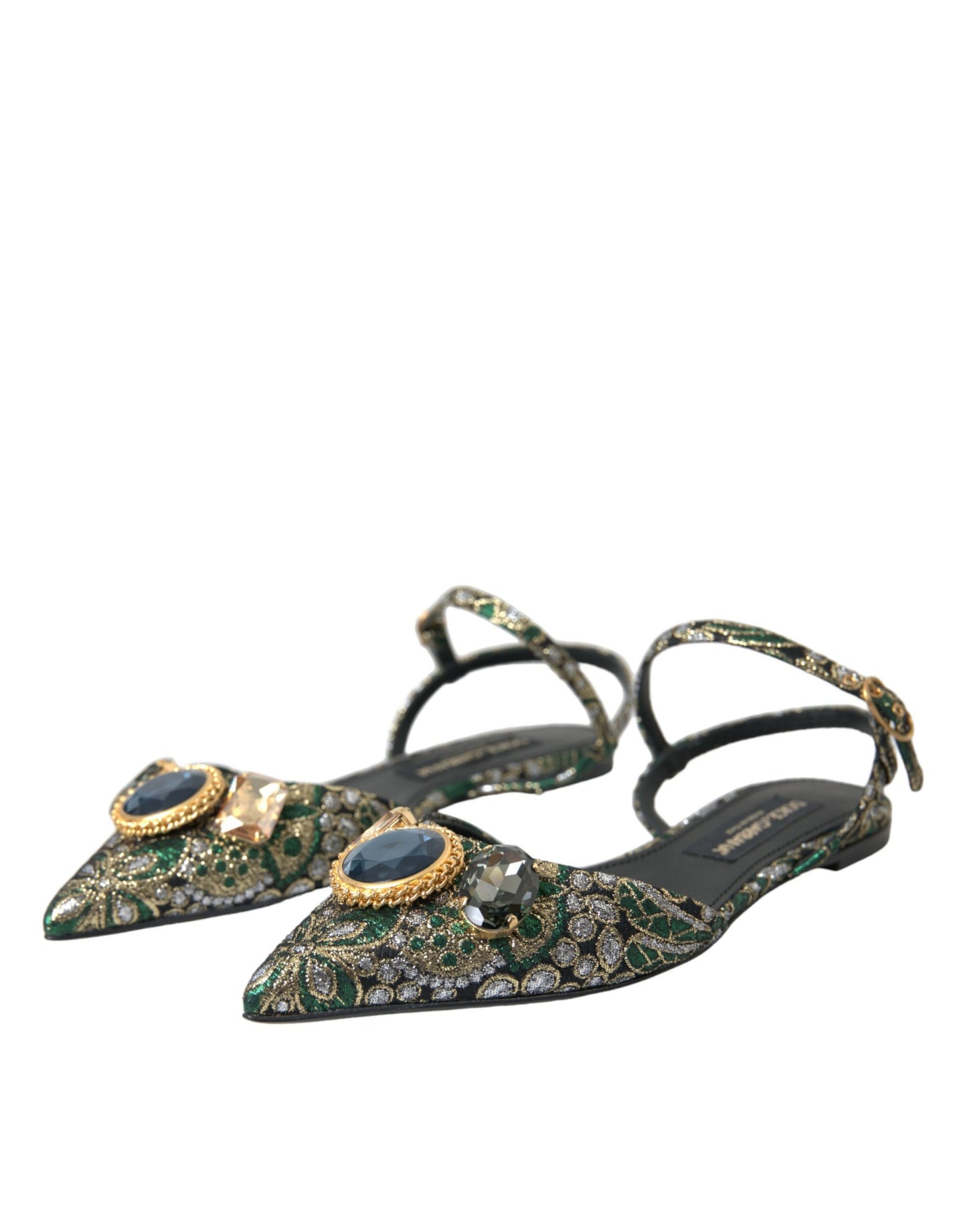 Dolce &amp; Gabbana Multicolor Jacquard Crystal Slingback Sandals Shoes