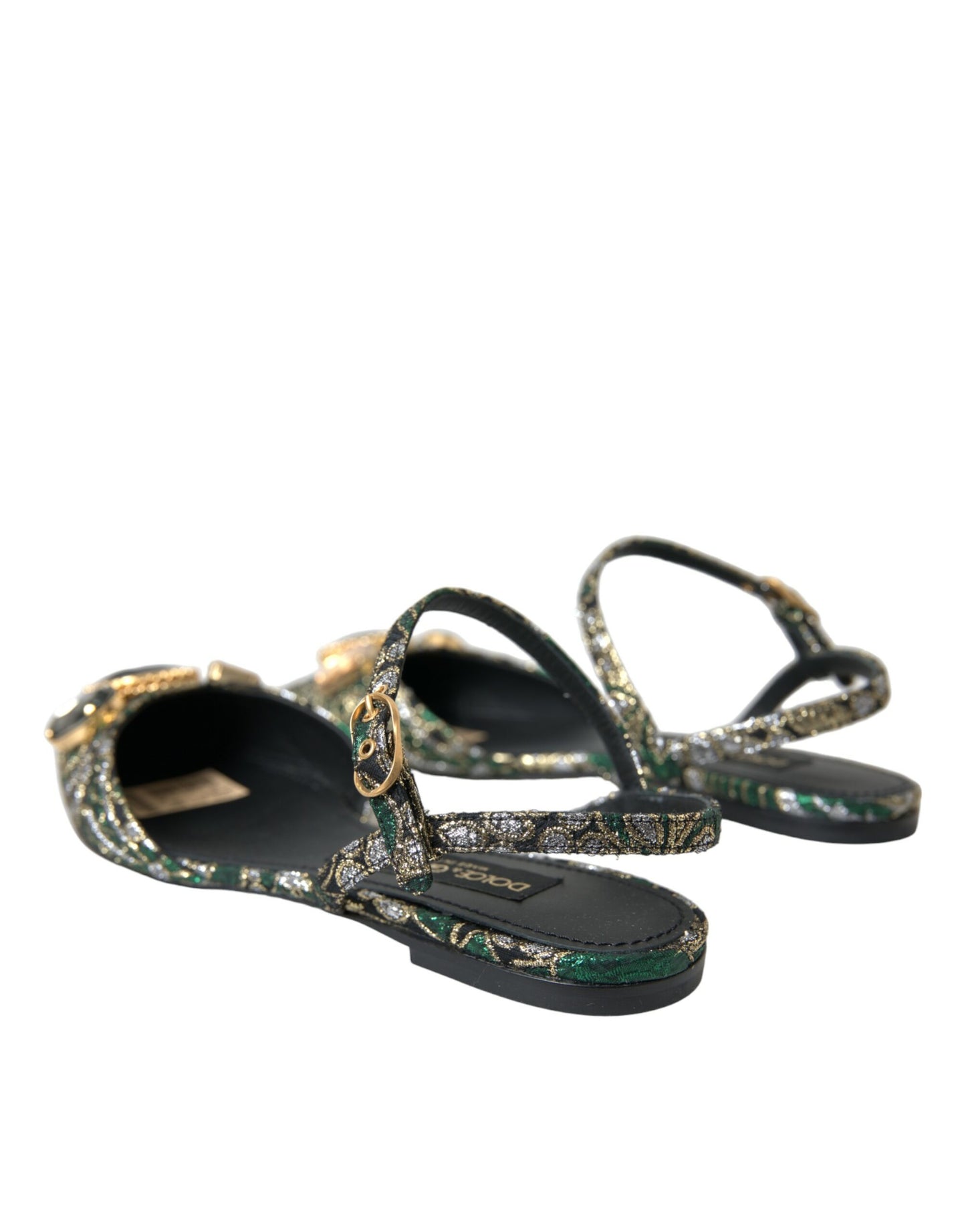 Dolce &amp; Gabbana Multicolor Jacquard Crystal Slingback Sandals Shoes