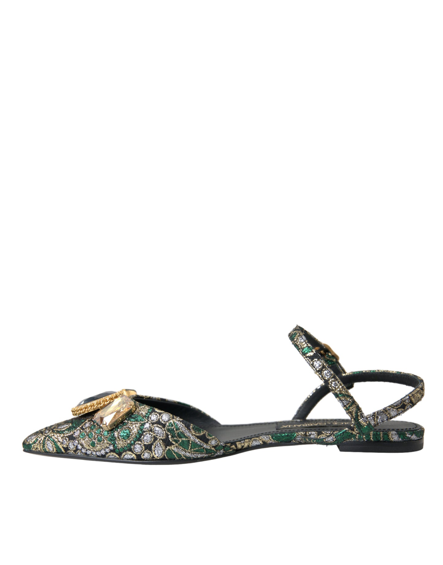 Dolce &amp; Gabbana Multicolor Jacquard Crystal Slingback Sandals Shoes