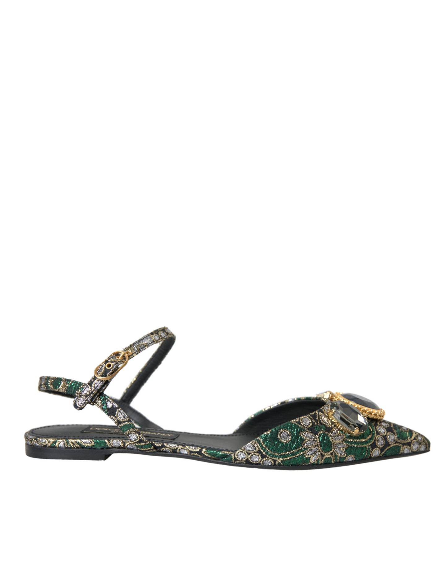 Dolce &amp; Gabbana Multicolor Jacquard Crystal Slingback Sandals Shoes