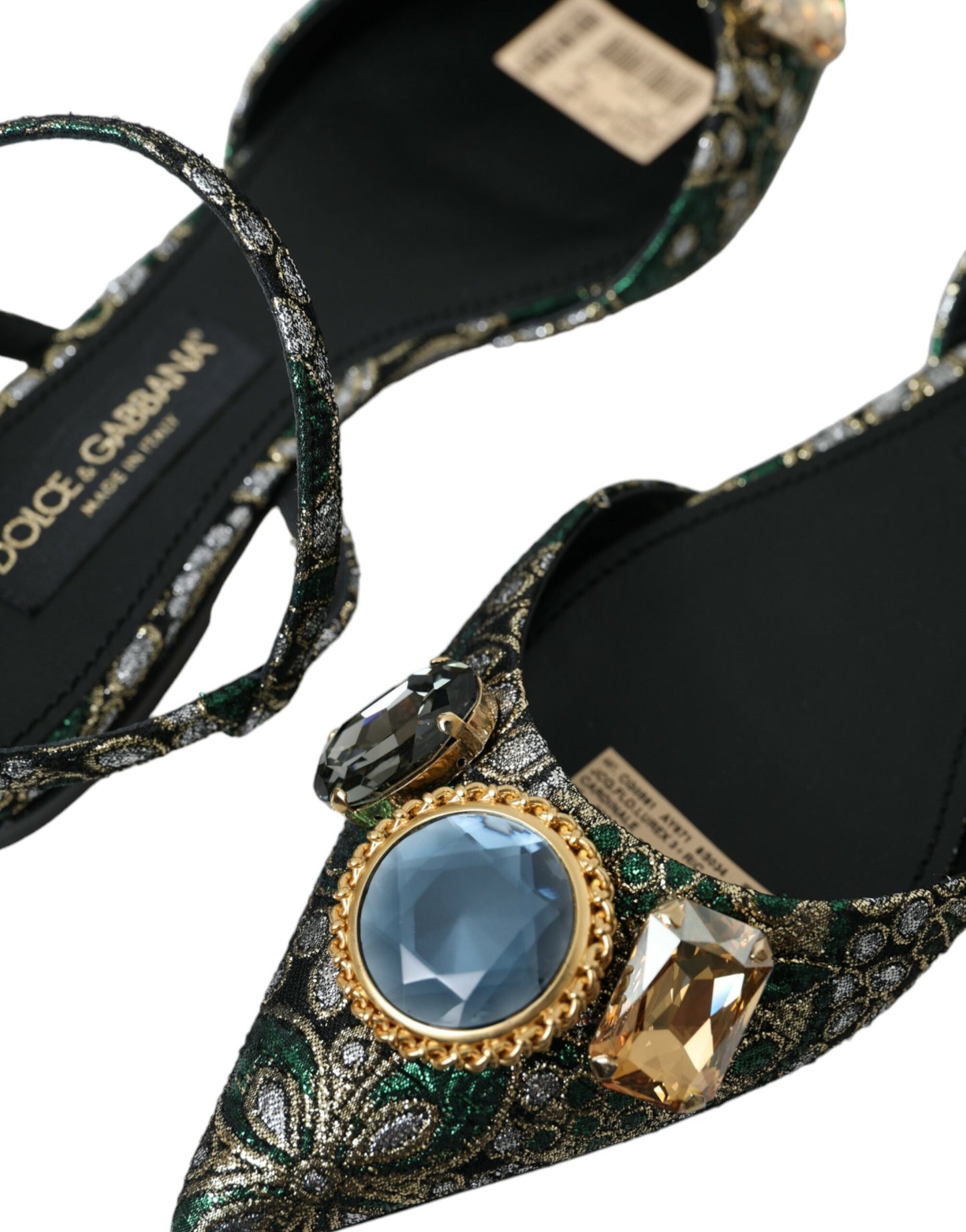 Dolce &amp; Gabbana Multicolor Jacquard Crystal Slingback Sandals Shoes