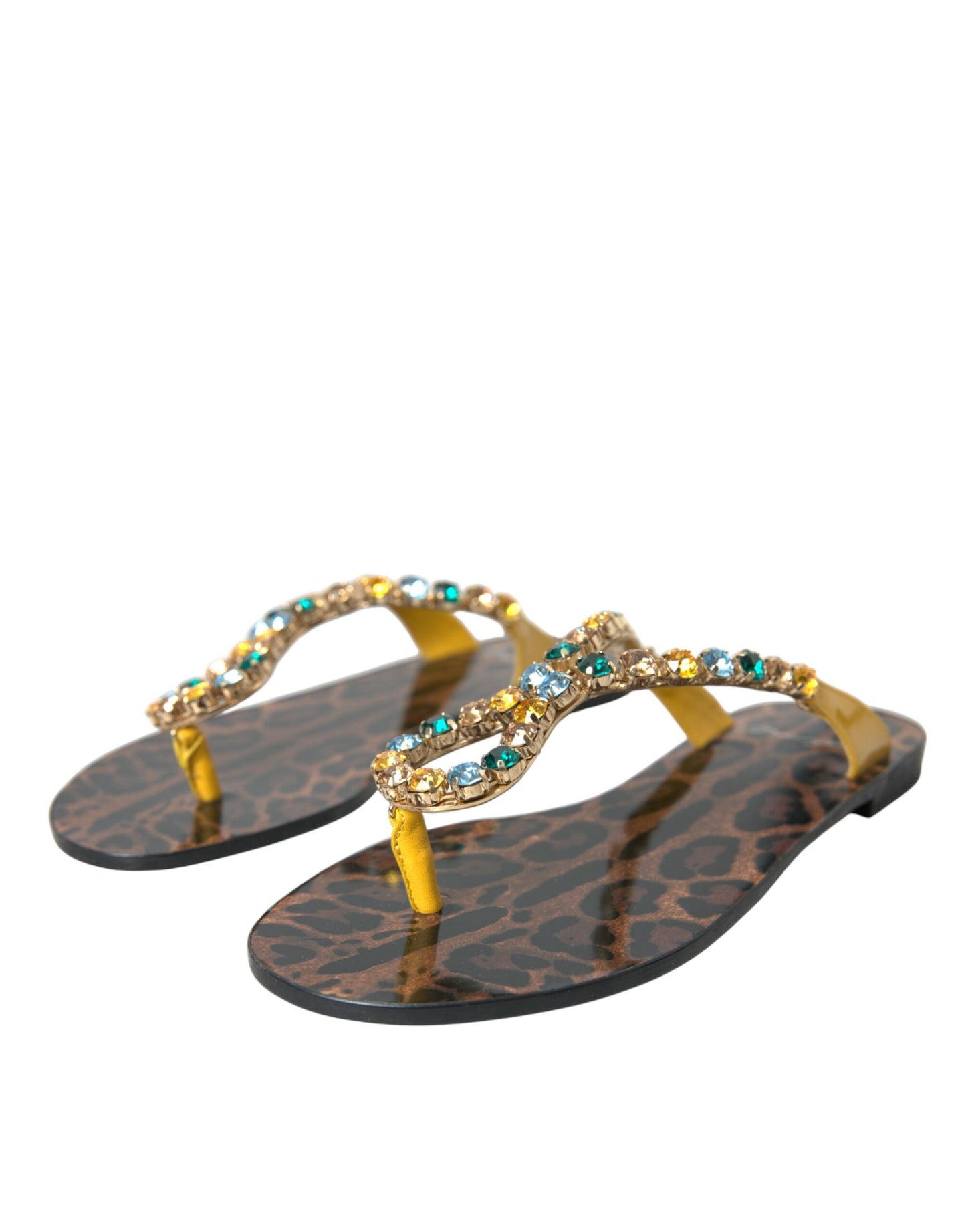 Dolce &amp; Gabbana Mustard Yellow Crystal Calf Leather Swimwear Shoes