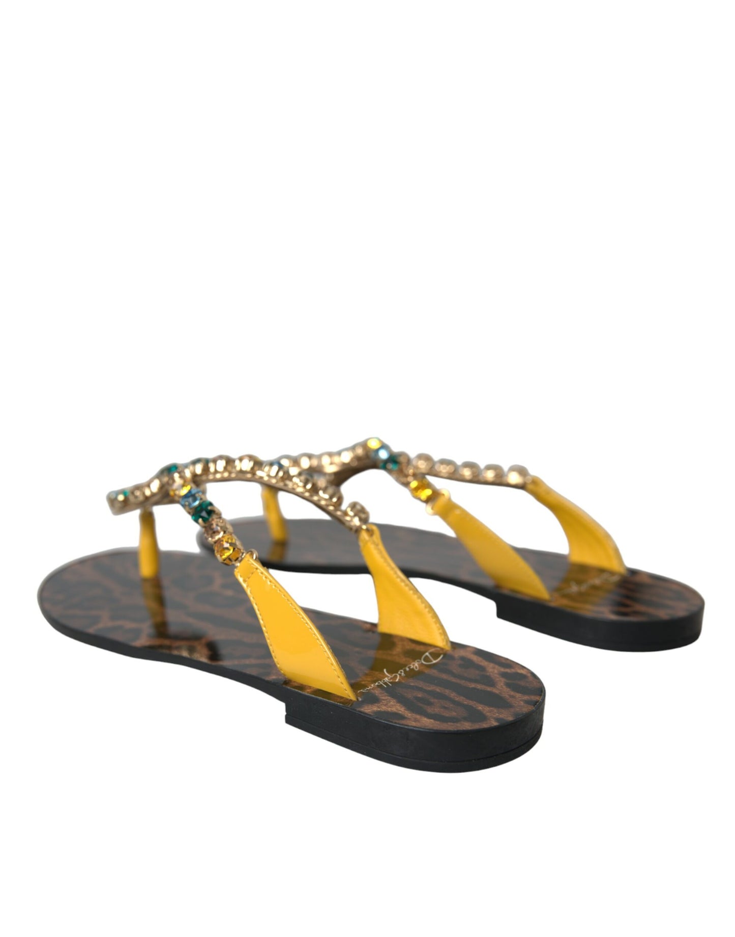 Dolce &amp; Gabbana Mustard Yellow Crystal Calf Leather Swimwear Shoes