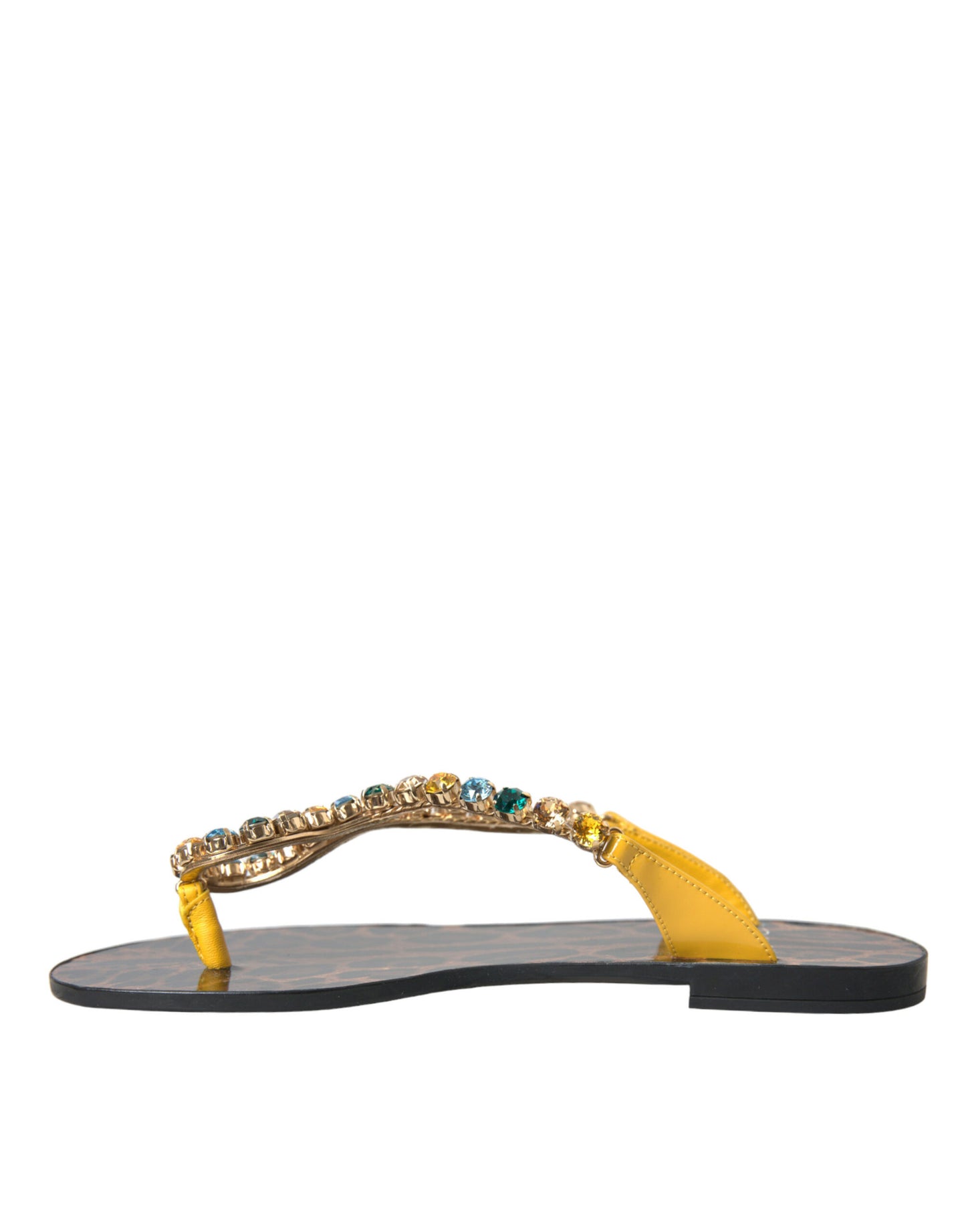 Dolce &amp; Gabbana Mustard Yellow Crystal Calf Leather Swimwear Shoes