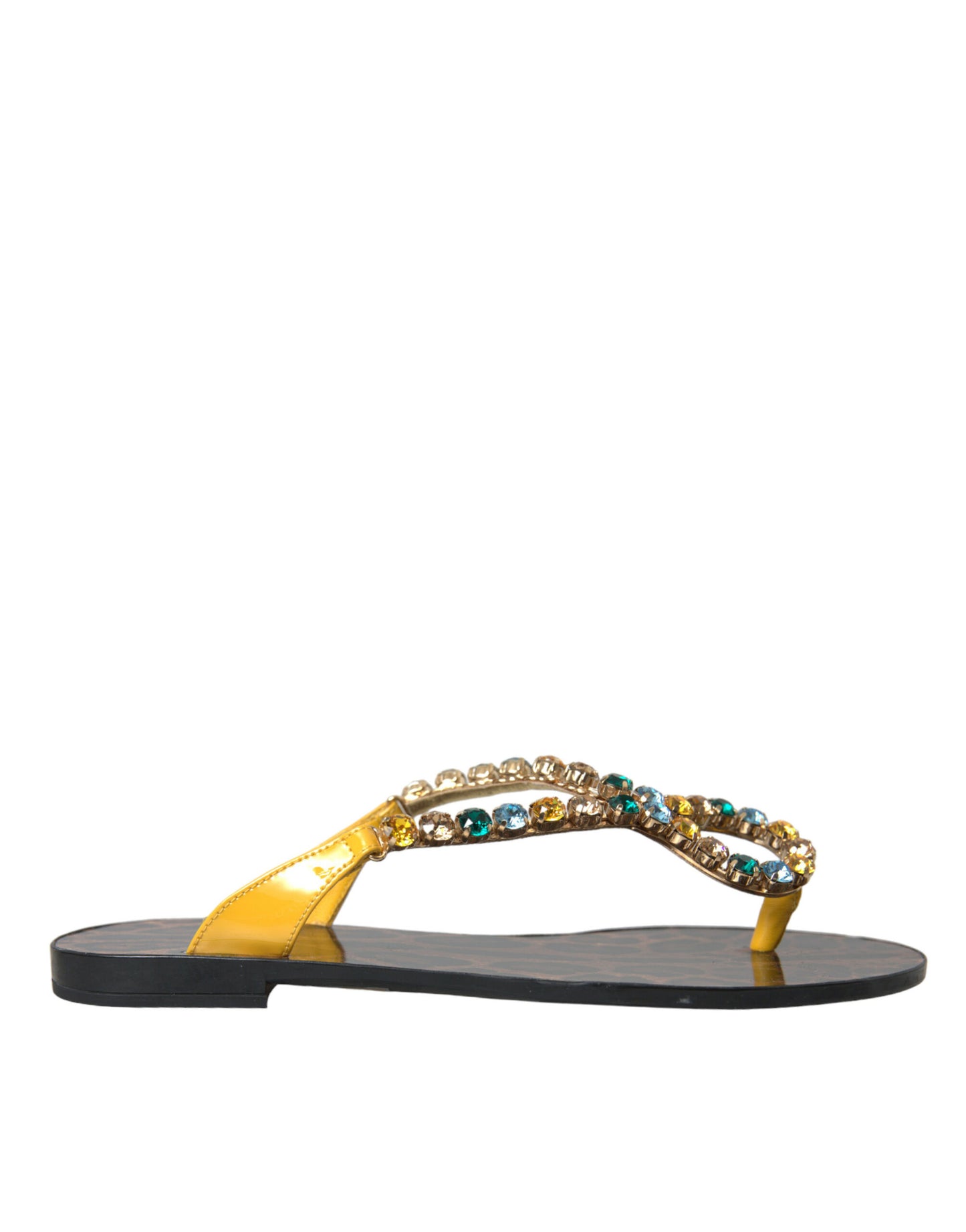 Dolce &amp; Gabbana Mustard Yellow Crystal Calf Leather Swimwear Shoes