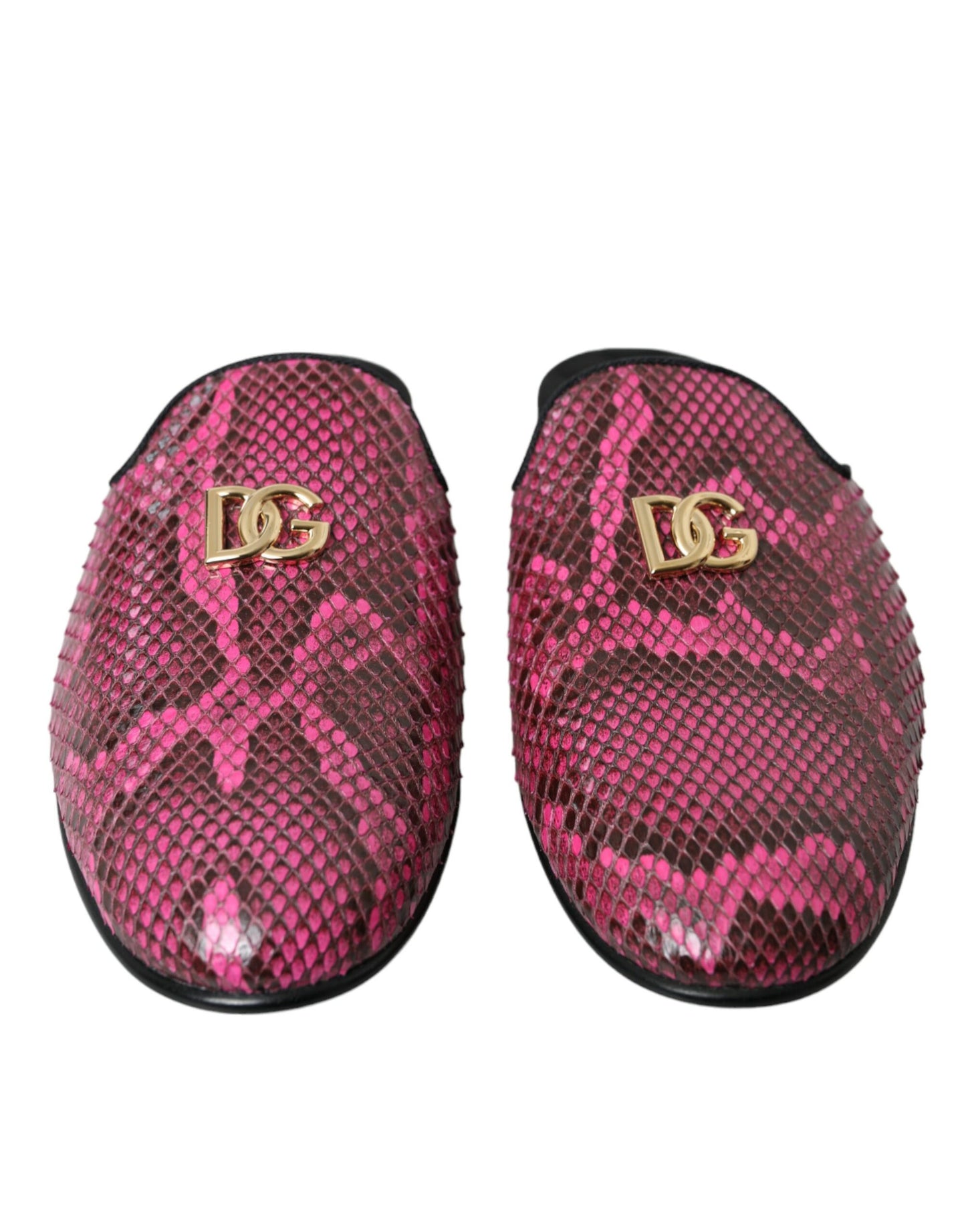 Dolce &amp; Gabbana Fuchsia Python Logo Mules Flat Sandals Shoes