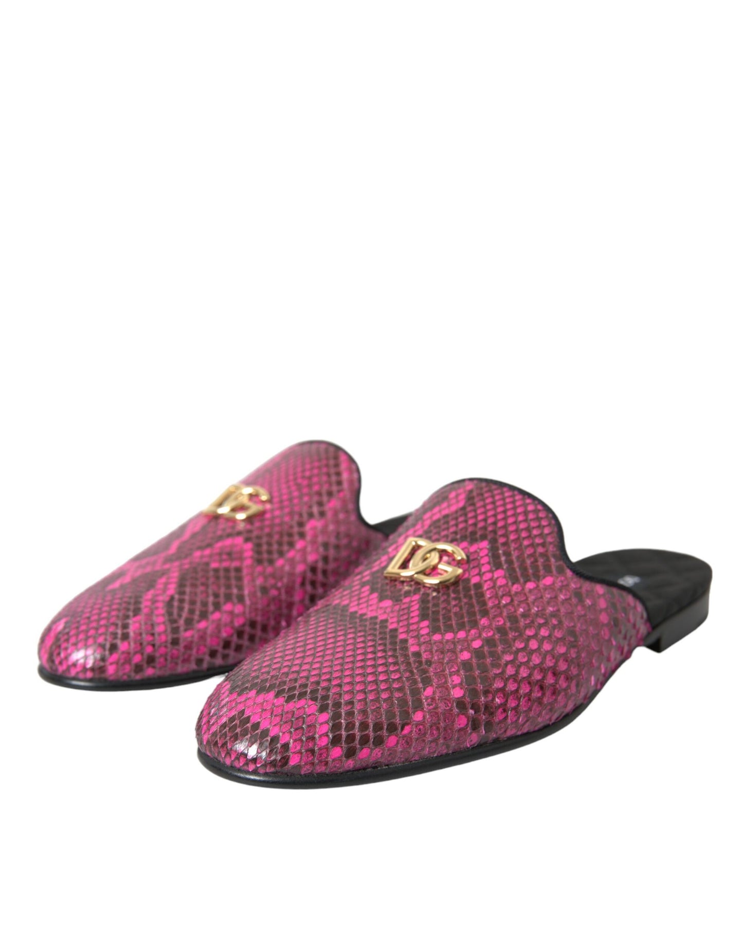 Dolce &amp; Gabbana Fuchsia Python Logo Mules Flat Sandals Shoes