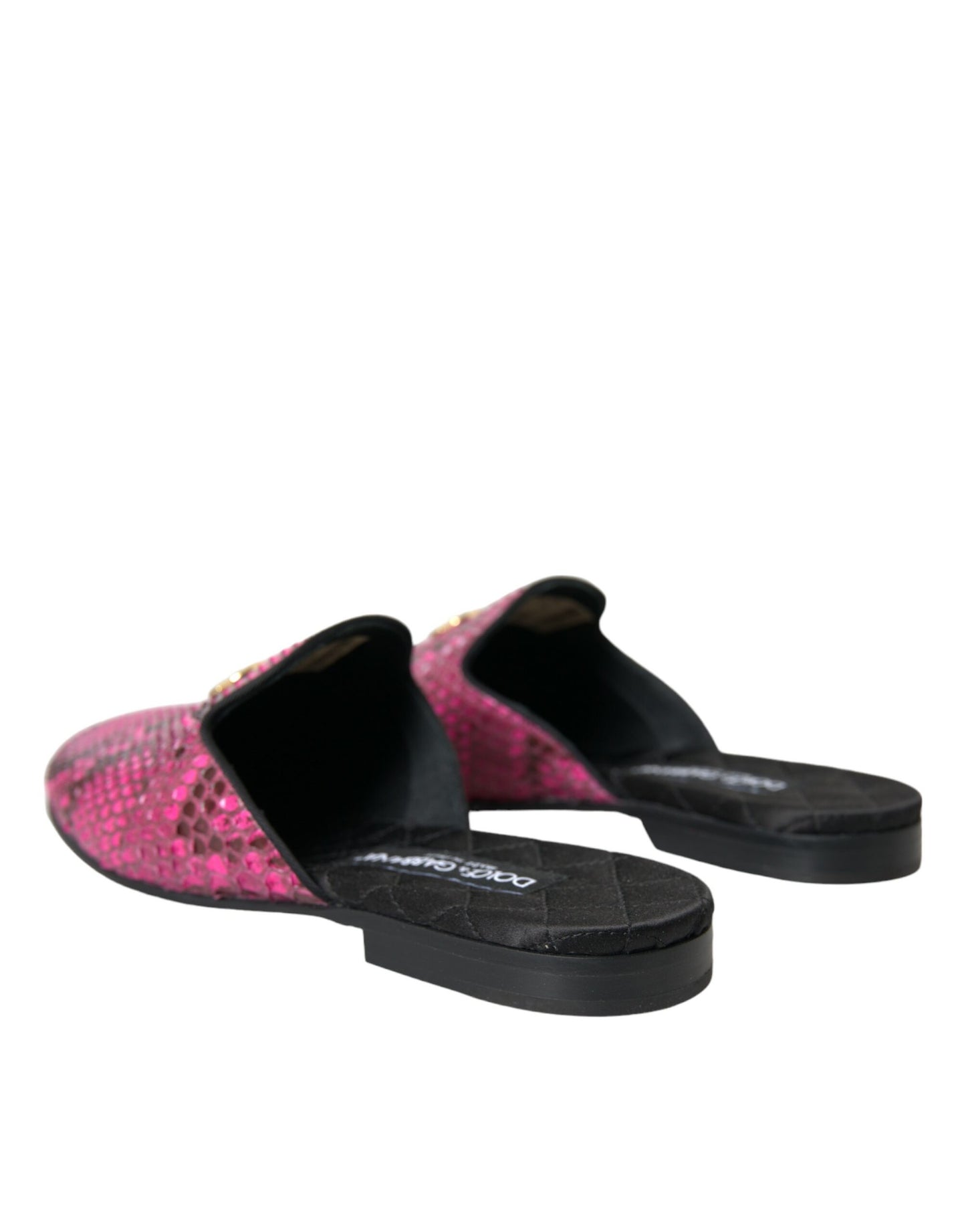 Dolce &amp; Gabbana Fuchsia Python Logo Mules Flat Sandals Shoes