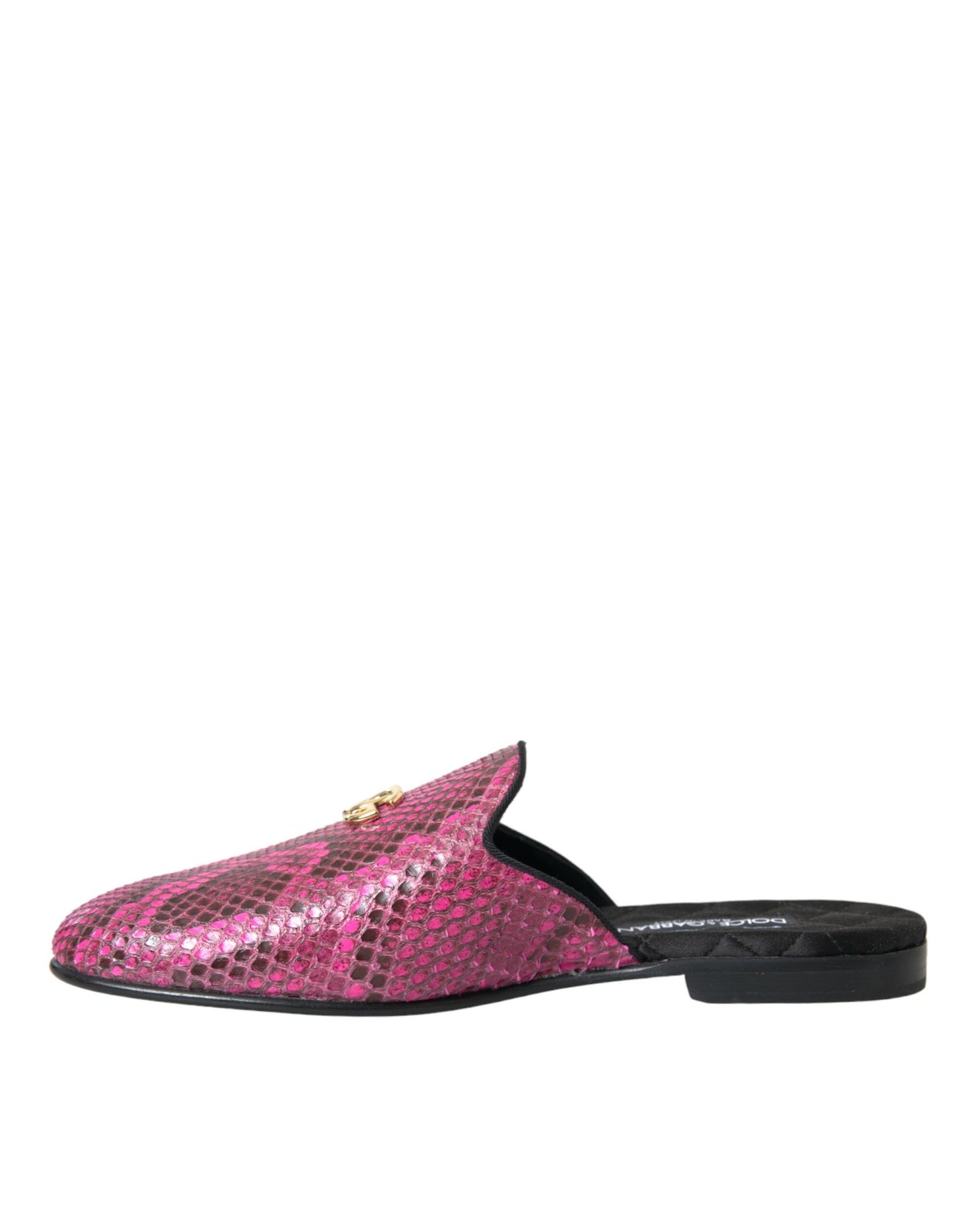 Dolce &amp; Gabbana Fuchsia Python Logo Mules Flat Sandals Shoes