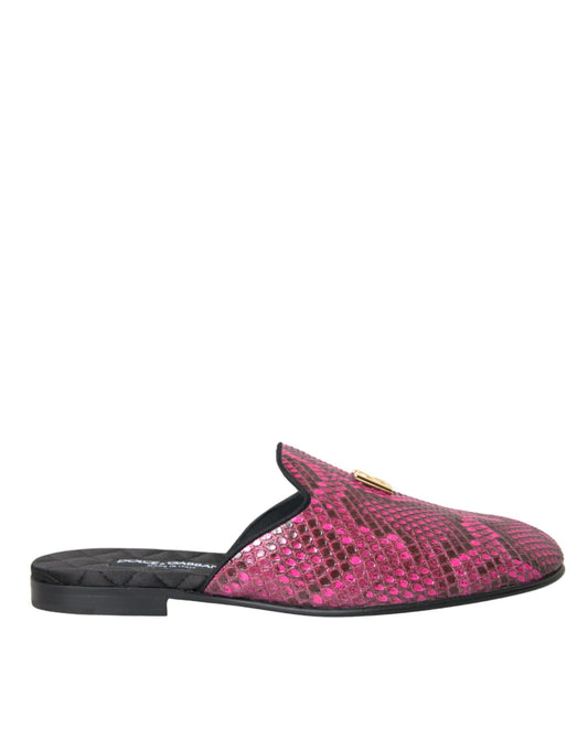 Dolce &amp; Gabbana Fuchsia Python Logo Mules Flat Sandals Shoes