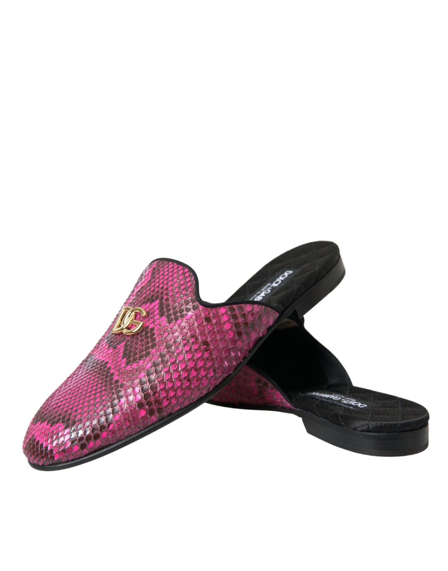 Dolce &amp; Gabbana Fuchsia Python Logo Mules Flat Sandals Shoes