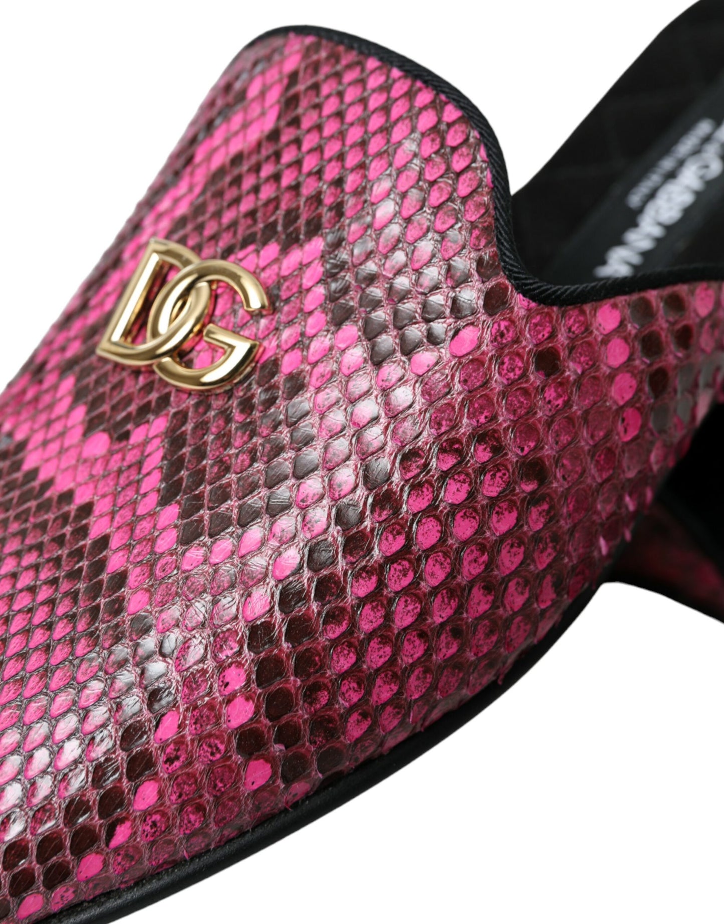 Dolce &amp; Gabbana Fuchsia Python Logo Mules Flat Sandals Shoes