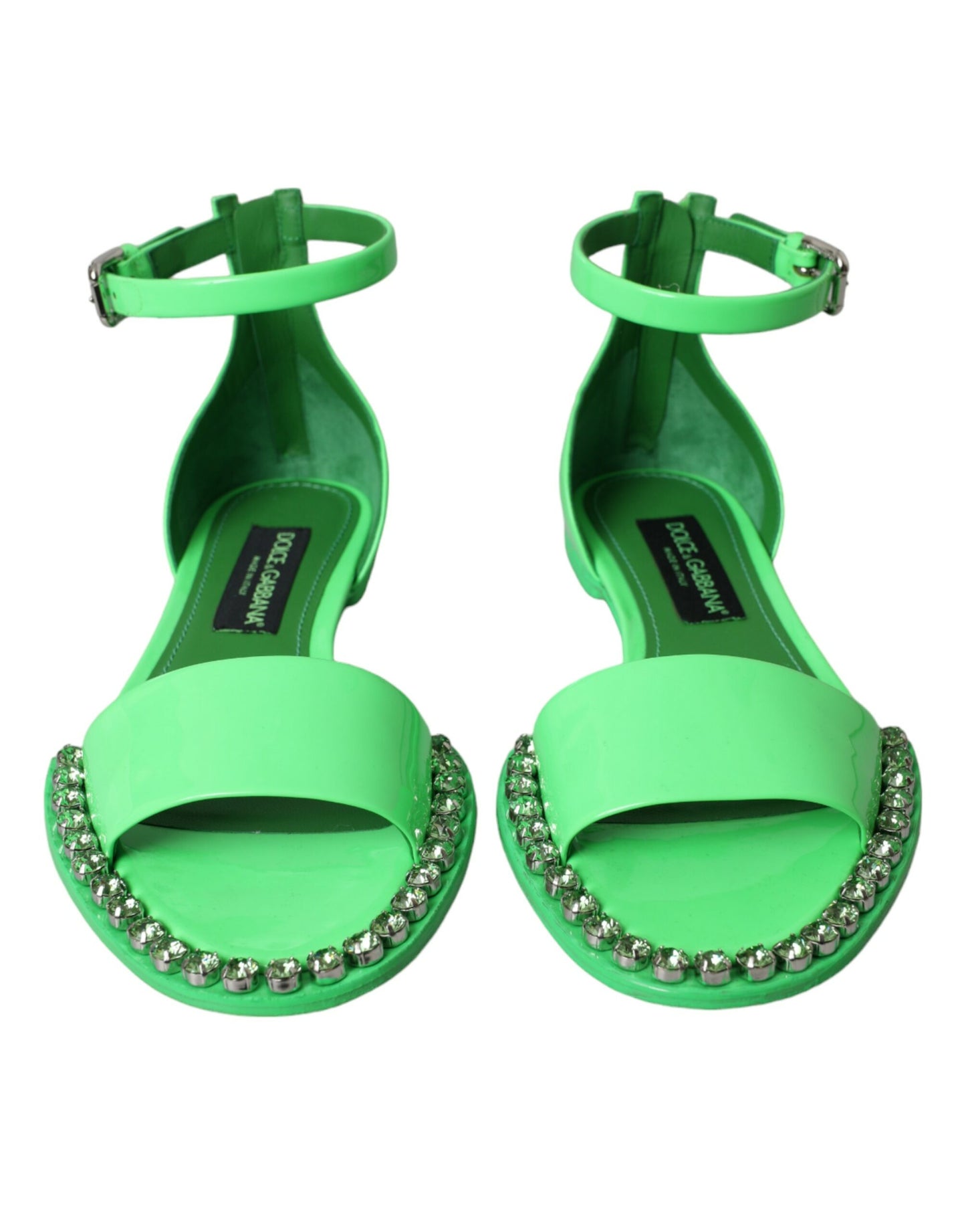 Dolce &amp; Gabbana Neon Green Crystal Ankle Strap Sandals Shoes