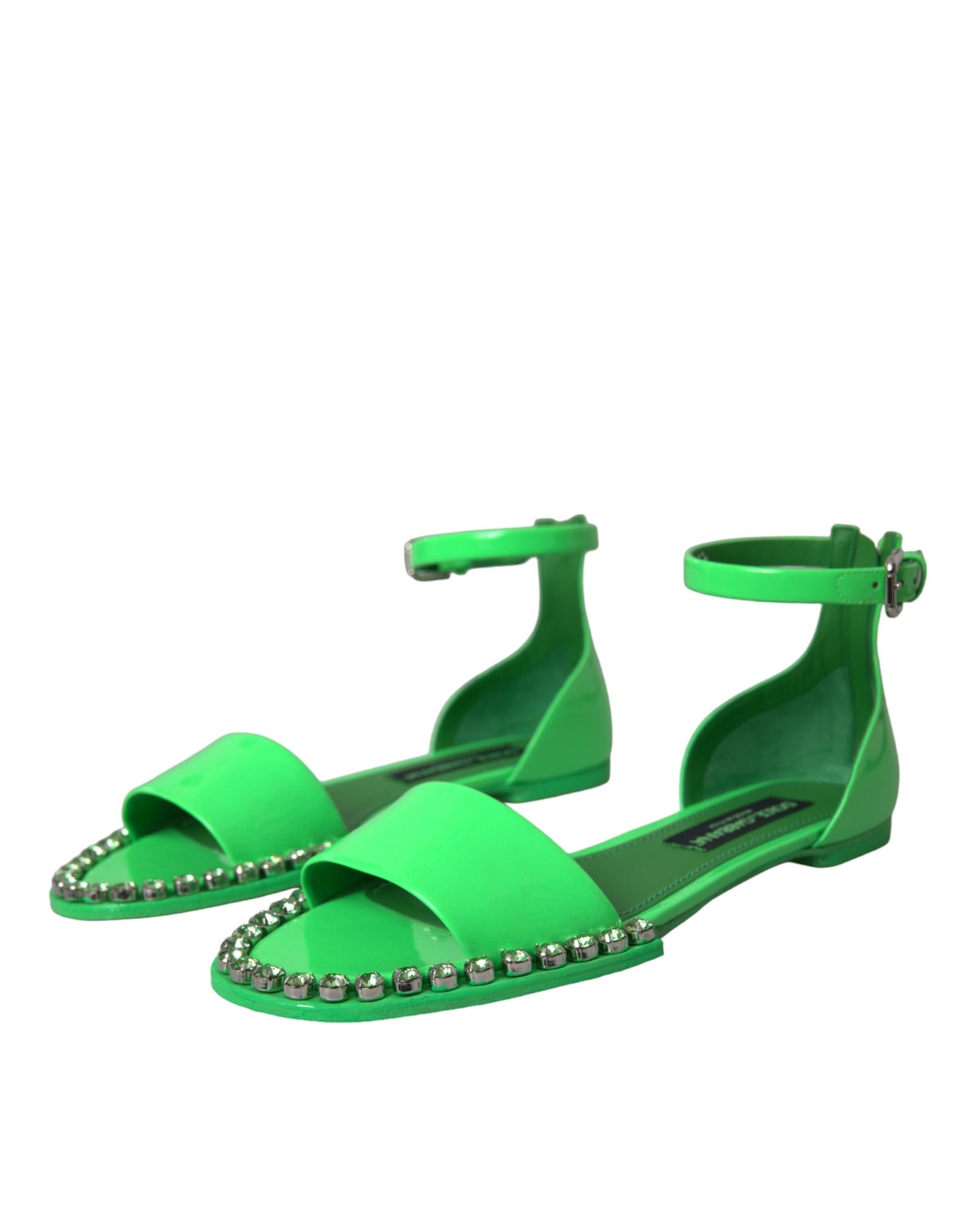 Dolce &amp; Gabbana Neon Green Crystal Ankle Strap Sandals Shoes