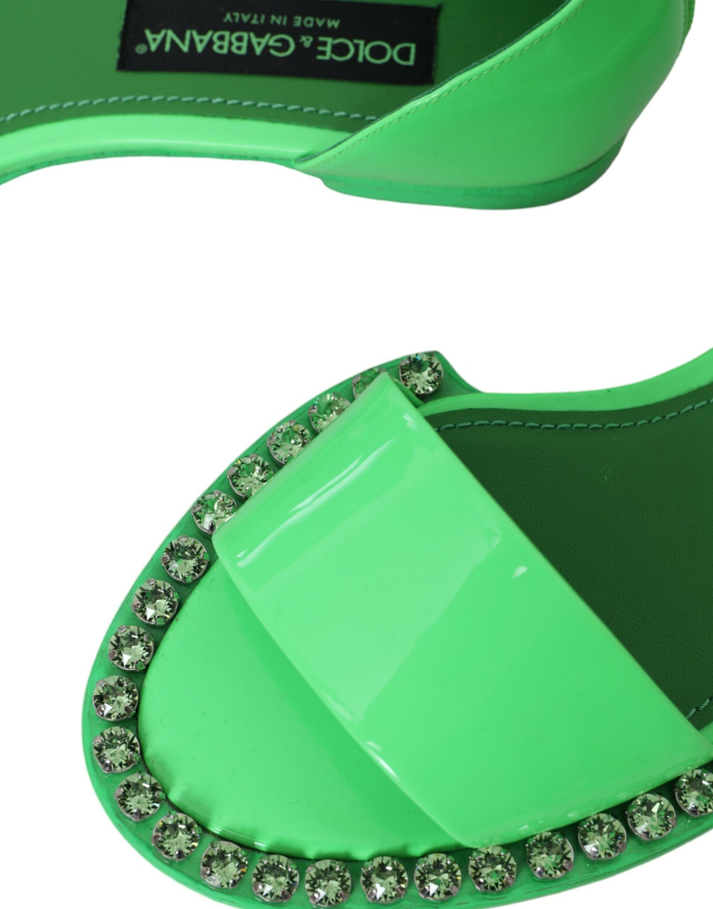 Dolce &amp; Gabbana Neon Green Crystal Ankle Strap Sandals Shoes