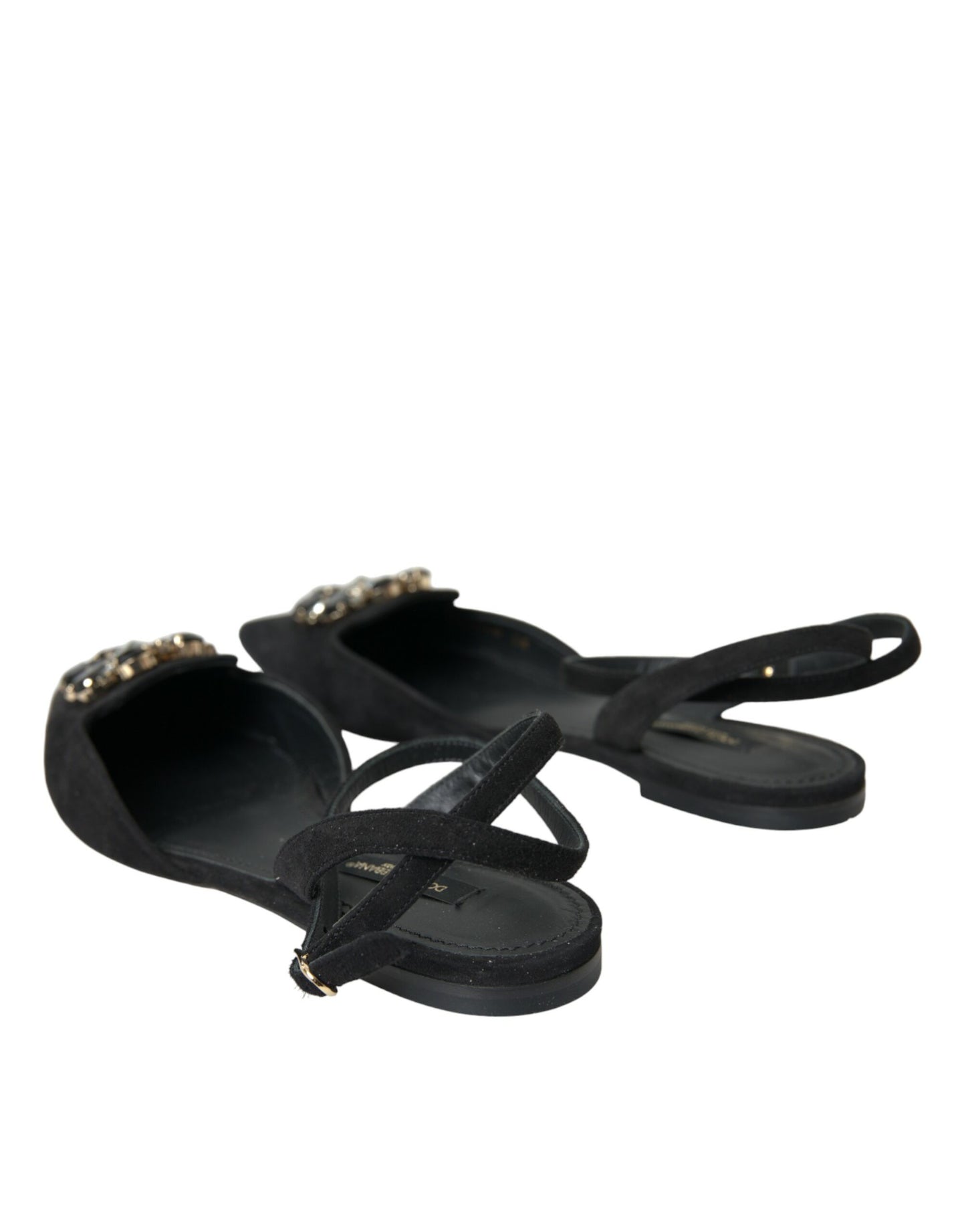 Dolce &amp; Gabbana Black Leather Crystal Slingback Sandals Shoes