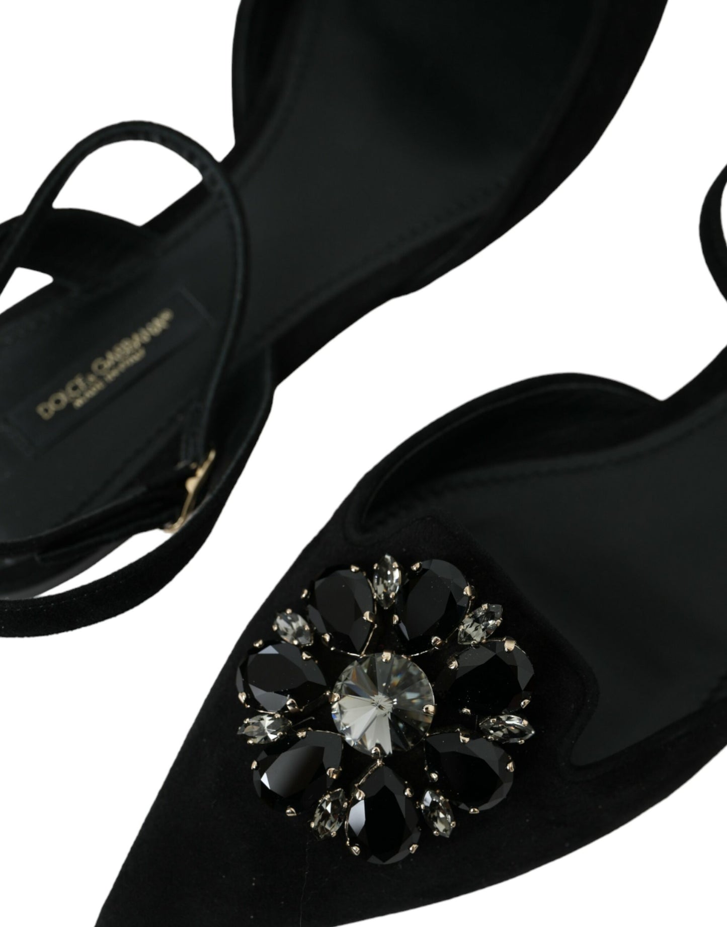 Dolce &amp; Gabbana Black Leather Crystal Slingback Sandals Shoes