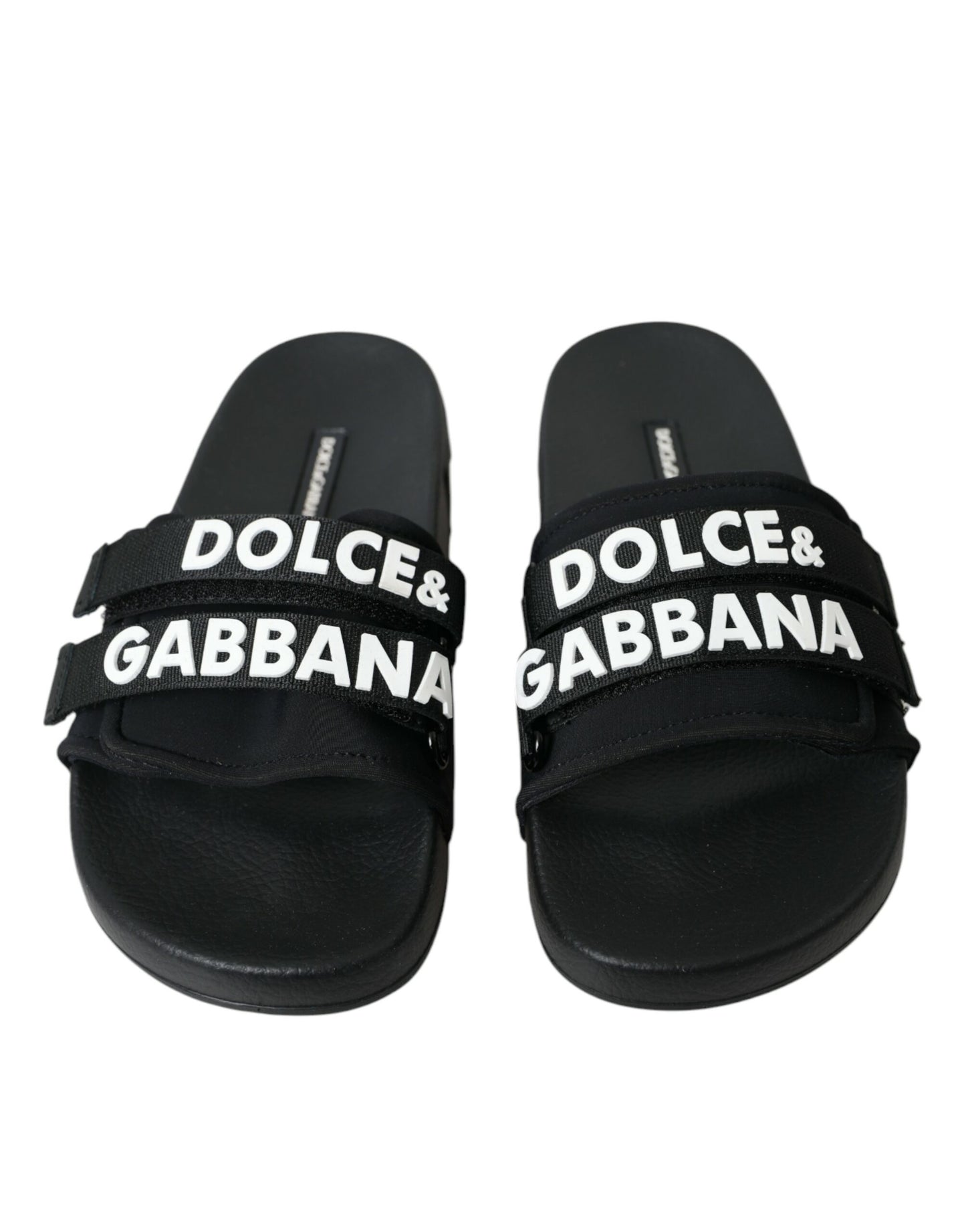 Dolce &amp; Gabbana Black Neoprene Slides Flats Beachwear Shoes