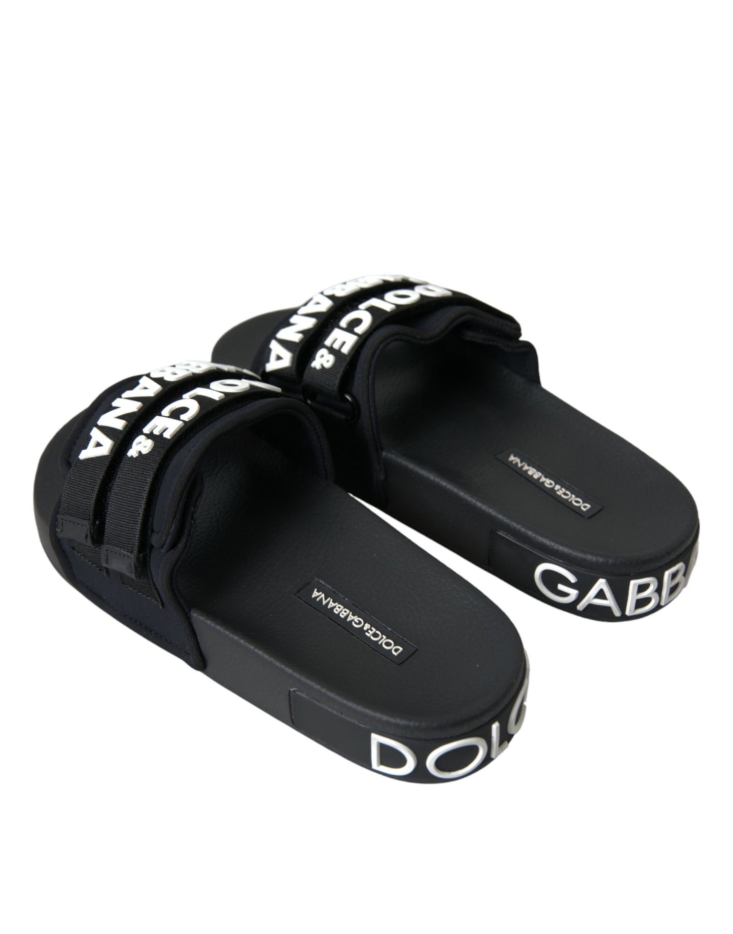 Dolce &amp; Gabbana Black Neoprene Slides Flats Beachwear Shoes