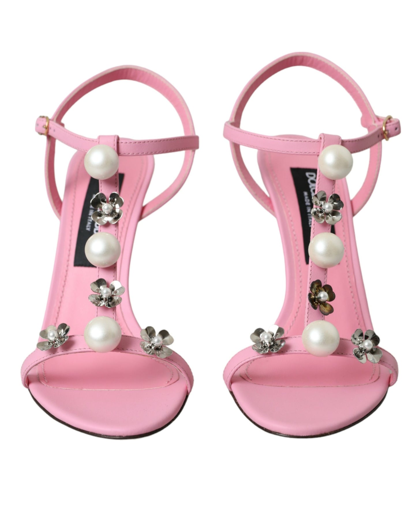 Dolce &amp; Gabbana Pink Leather Embellished Heels Sandals Shoes