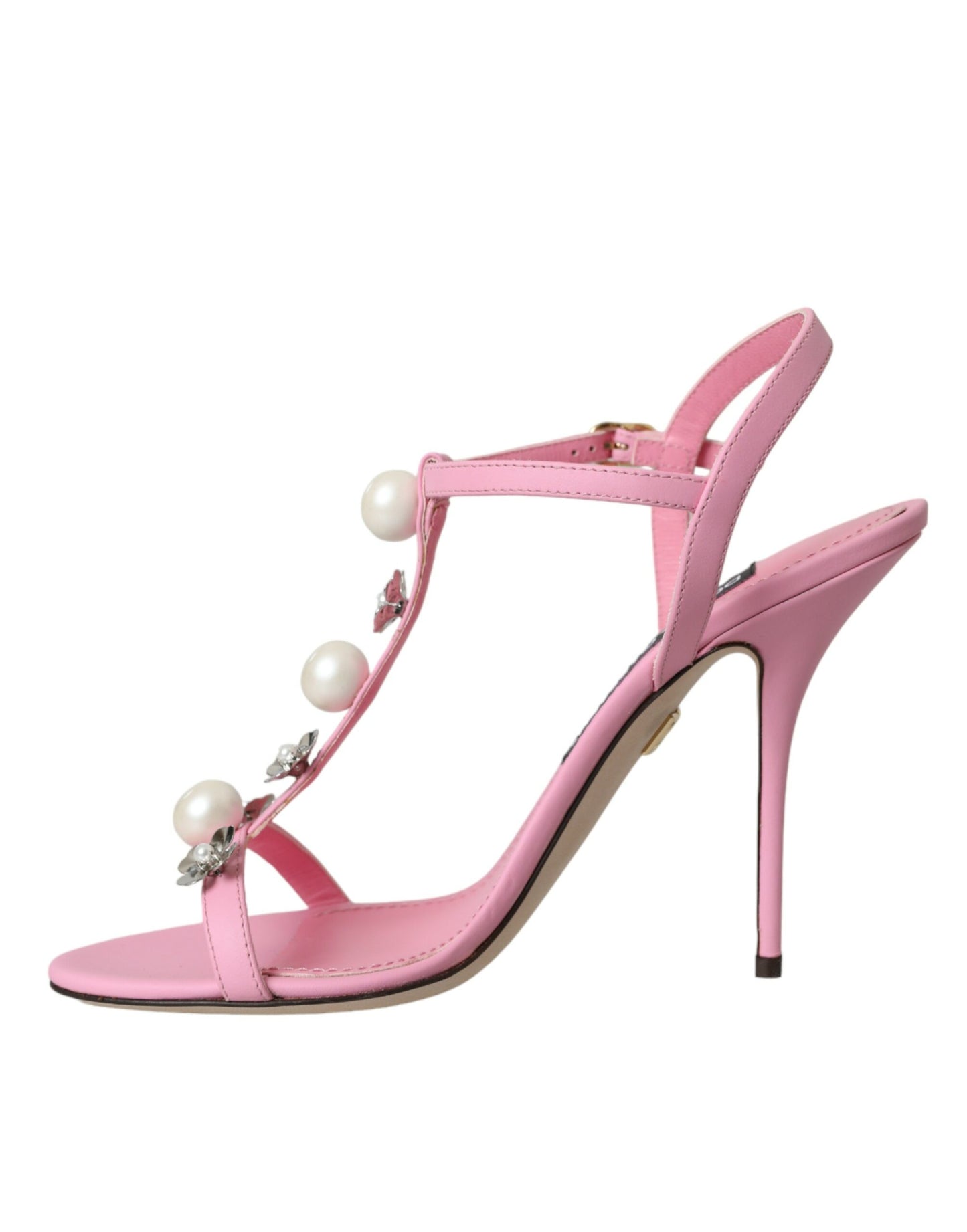 Dolce &amp; Gabbana Pink Leather Embellished Heels Sandals Shoes