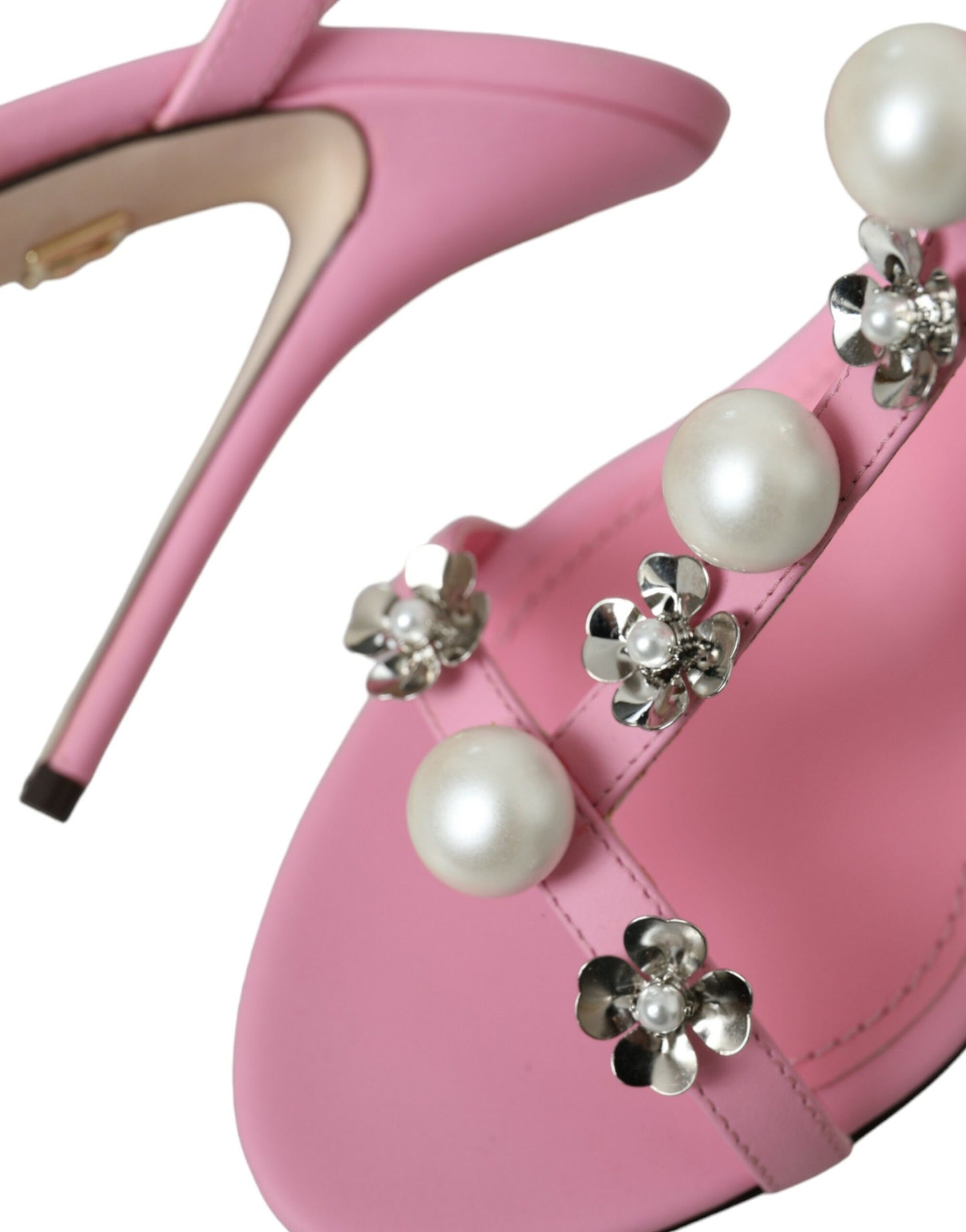 Dolce &amp; Gabbana Pink Leather Embellished Heels Sandals Shoes