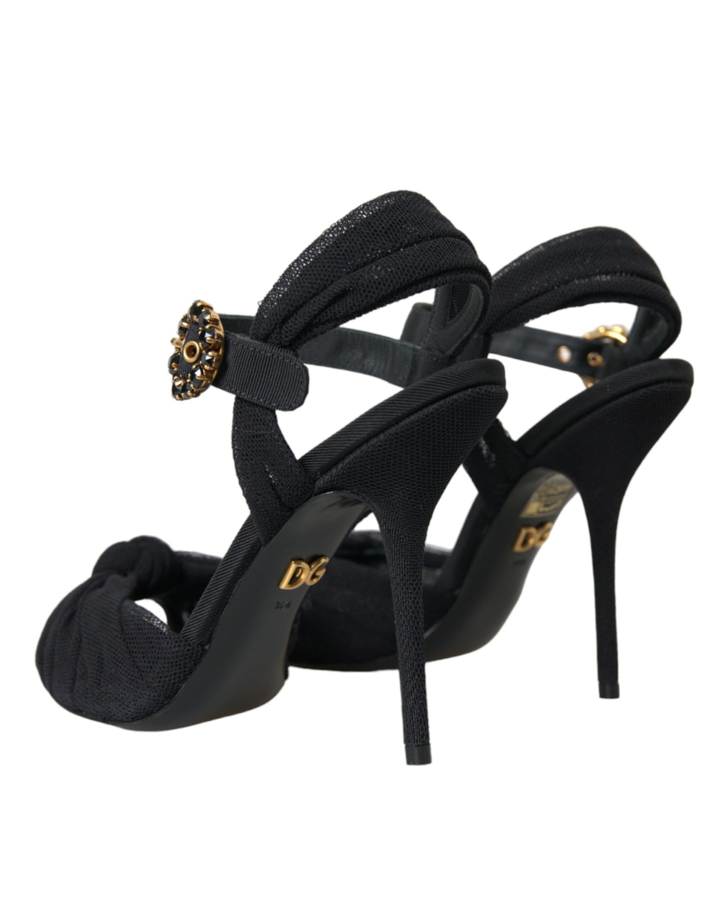 Dolce &amp; Gabbana Black Suede Embellished Heels Sandals Shoes