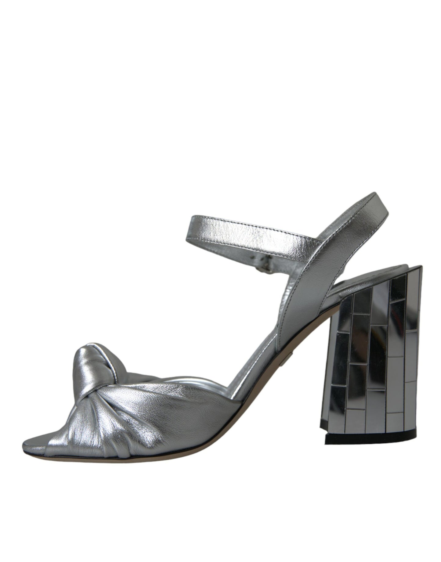 Dolce &amp; Gabbana Silver Lambskin Leather Heels Sandals Shoes