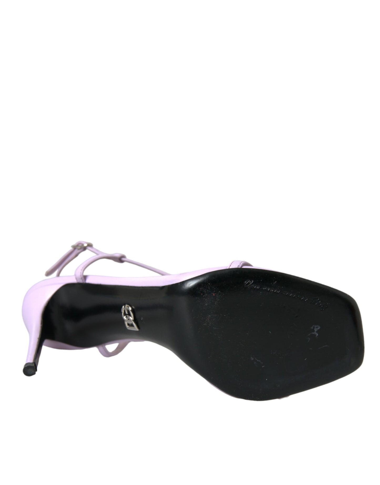 Dolce &amp; Gabbana Purple Leather Logo Ankle Strap Heels Sandals Shoes