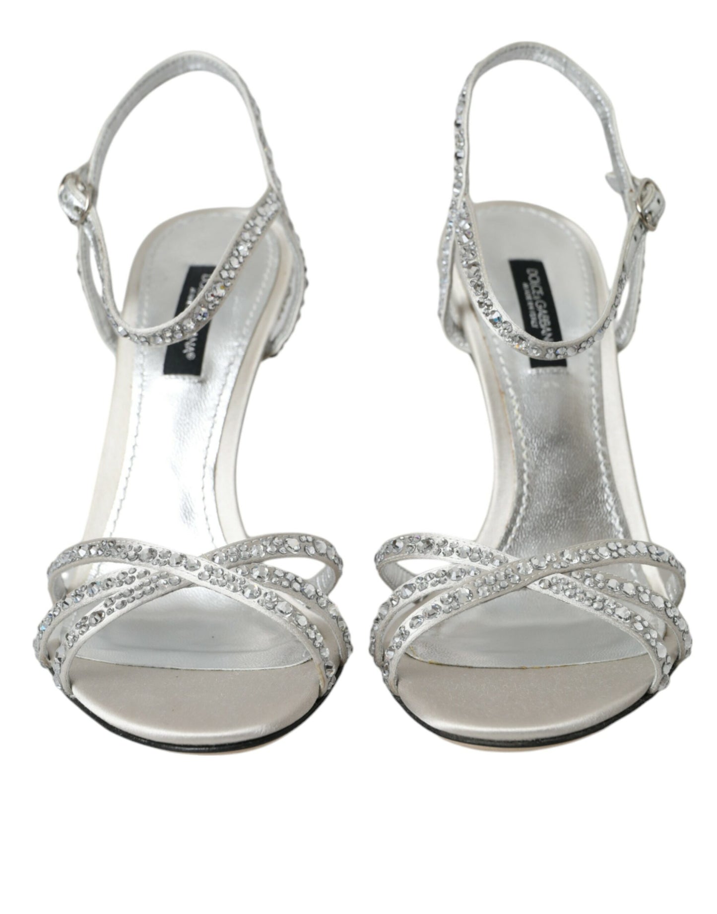 Dolce &amp; Gabbana Silver Viscose Crystal Heels Sandals Shoes