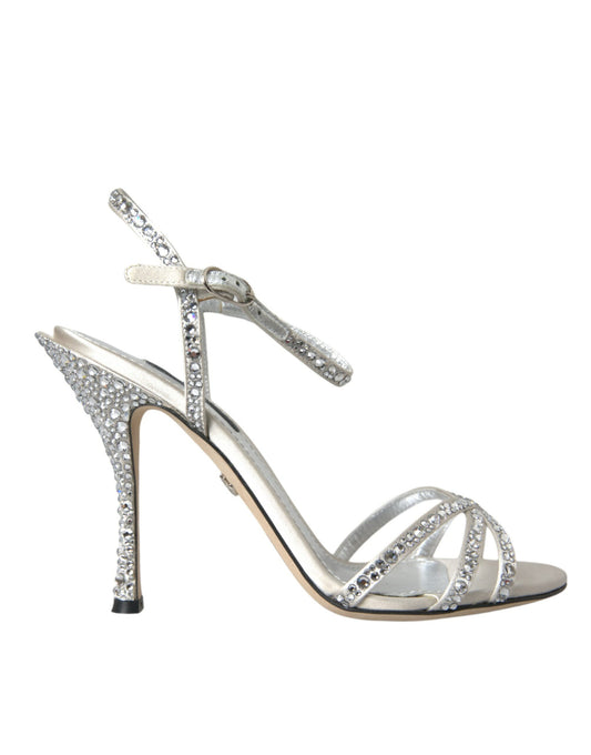 Dolce &amp; Gabbana Silver Viscose Crystal Heels Sandals Shoes