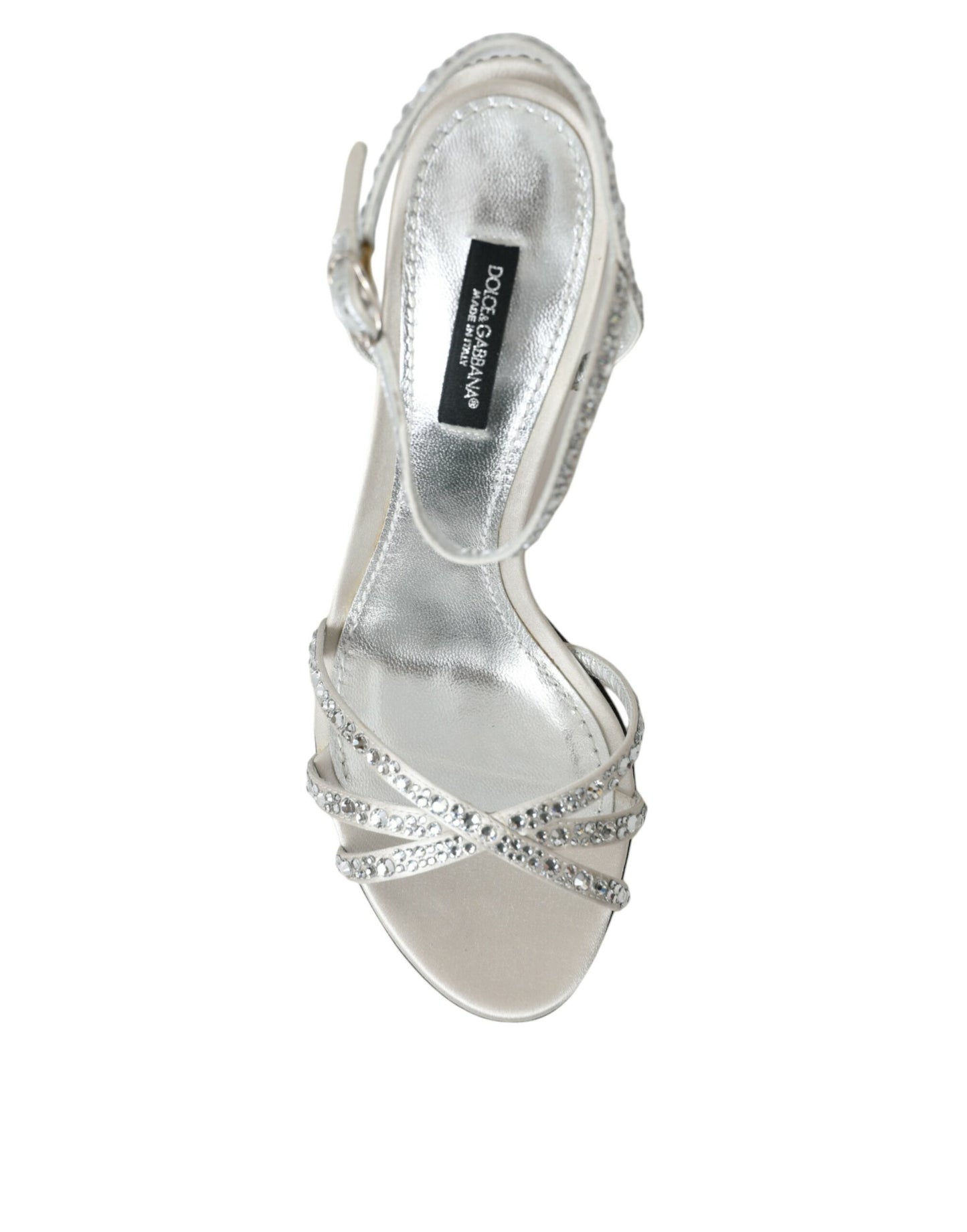 Dolce &amp; Gabbana Silver Viscose Crystal Heels Sandals Shoes