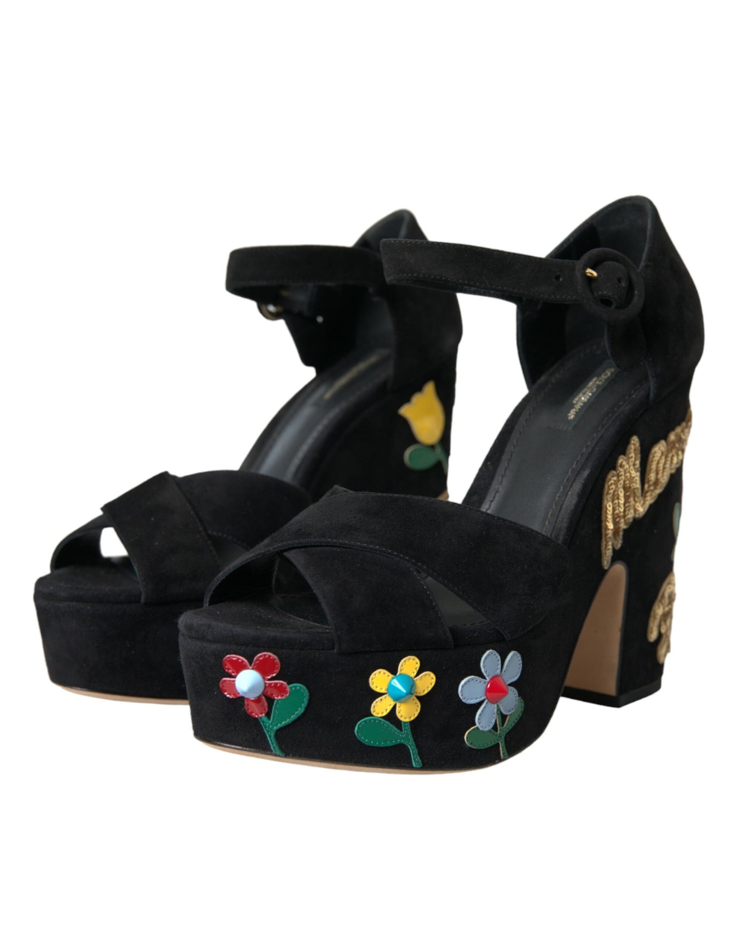 Dolce &amp; Gabbana Black Suede Ankle Strap Heels Sandals Shoes