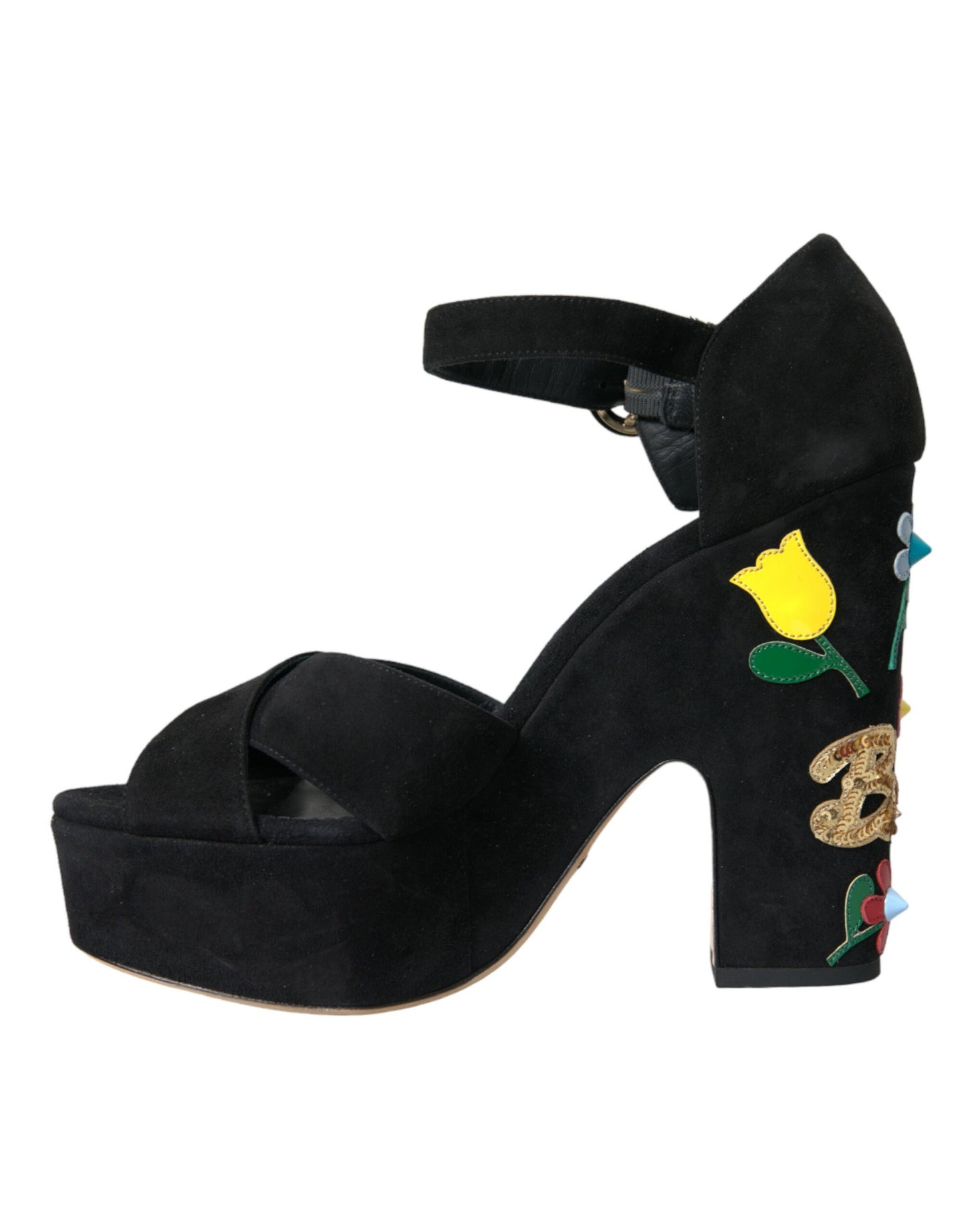 Dolce &amp; Gabbana Black Suede Ankle Strap Heels Sandals Shoes